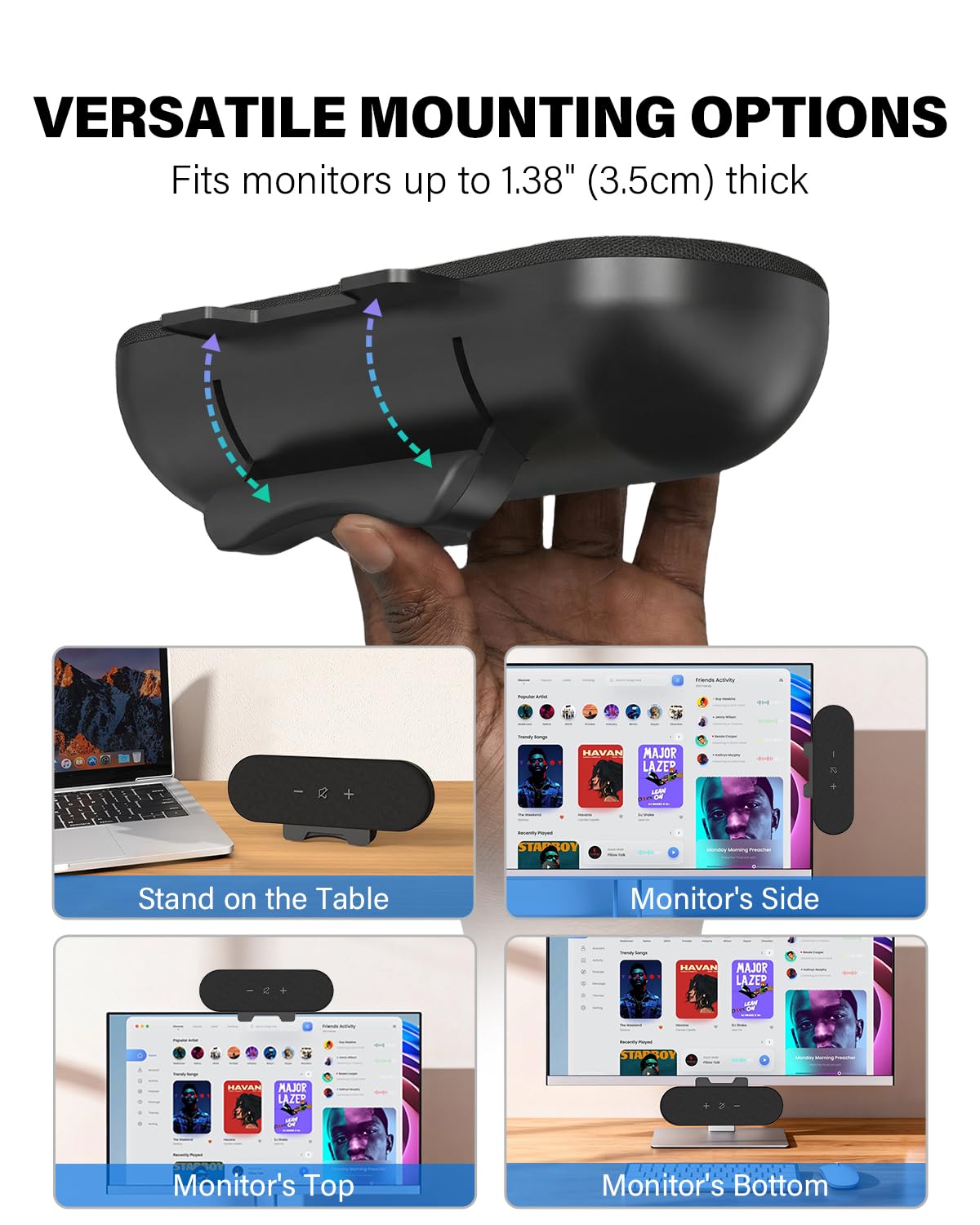 Altoparlanti per computer desktop, soundbar USB C da 14 W per monitor con controllo touch e morsetto largo 3,5 cm, bassi potenziati dal suono stereo, altoparlante per computer portatile per Mac