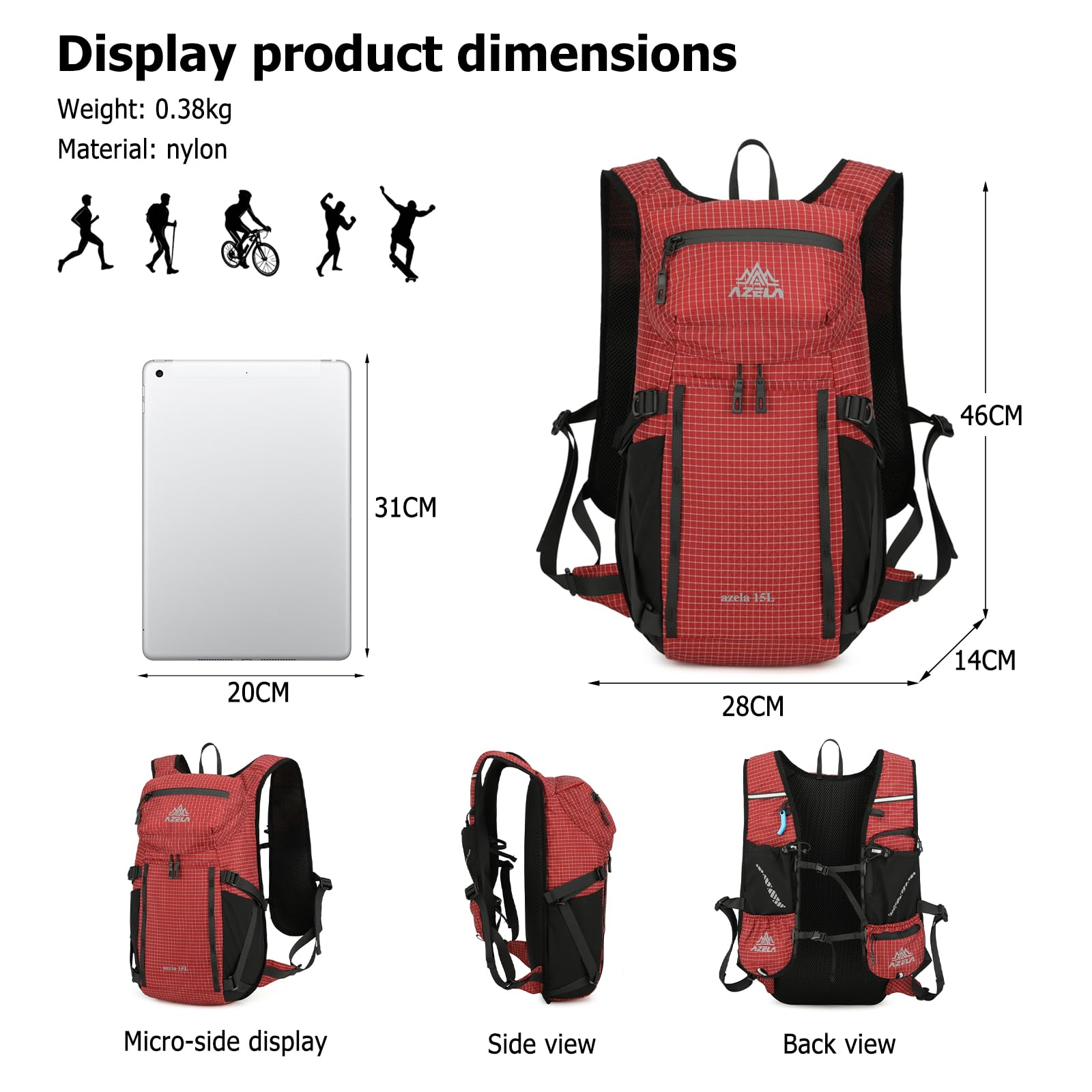 Sac à dos de cyclisme imperméable respirant et confortable pour homme et femme pour voyage, randonnée, course à pied
