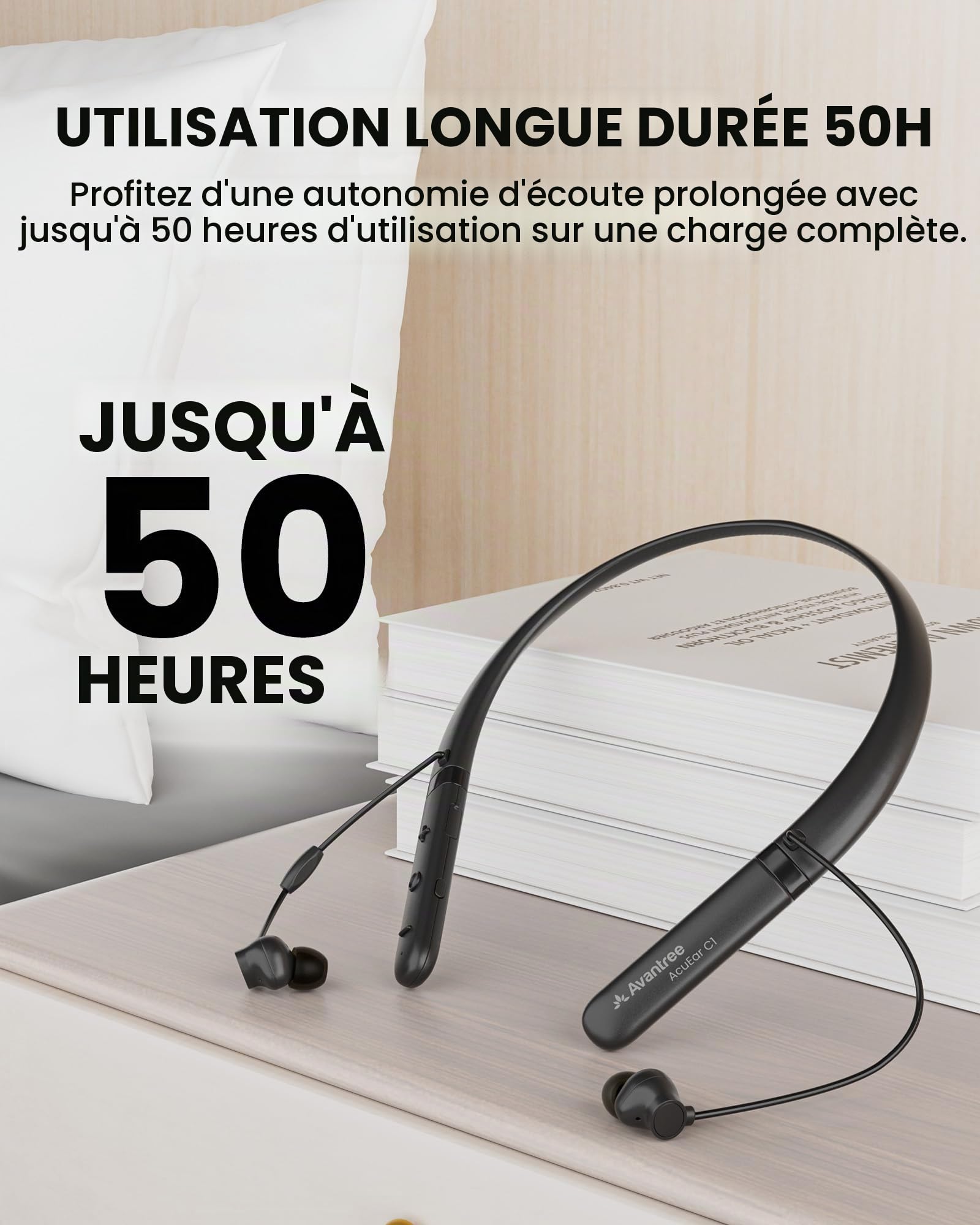 Avantree AcuEar C1 - Casque tour de cou Rechargeable pour le quotidien, à l