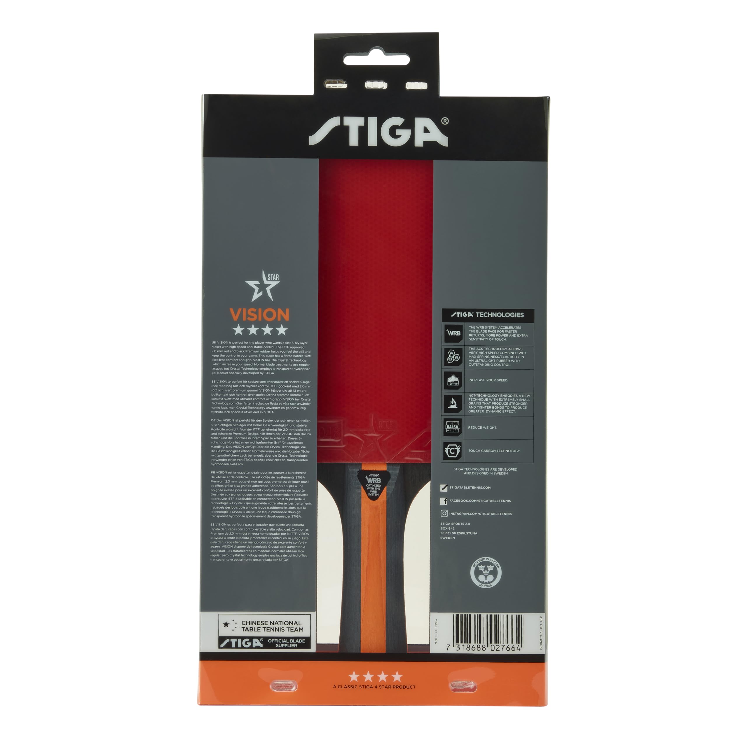 STIGA Vision 4-Star Table Tennis Racket - ITTF Approved Bat with Crystal Technology for High-Speed Gameplay, Control, and Spin