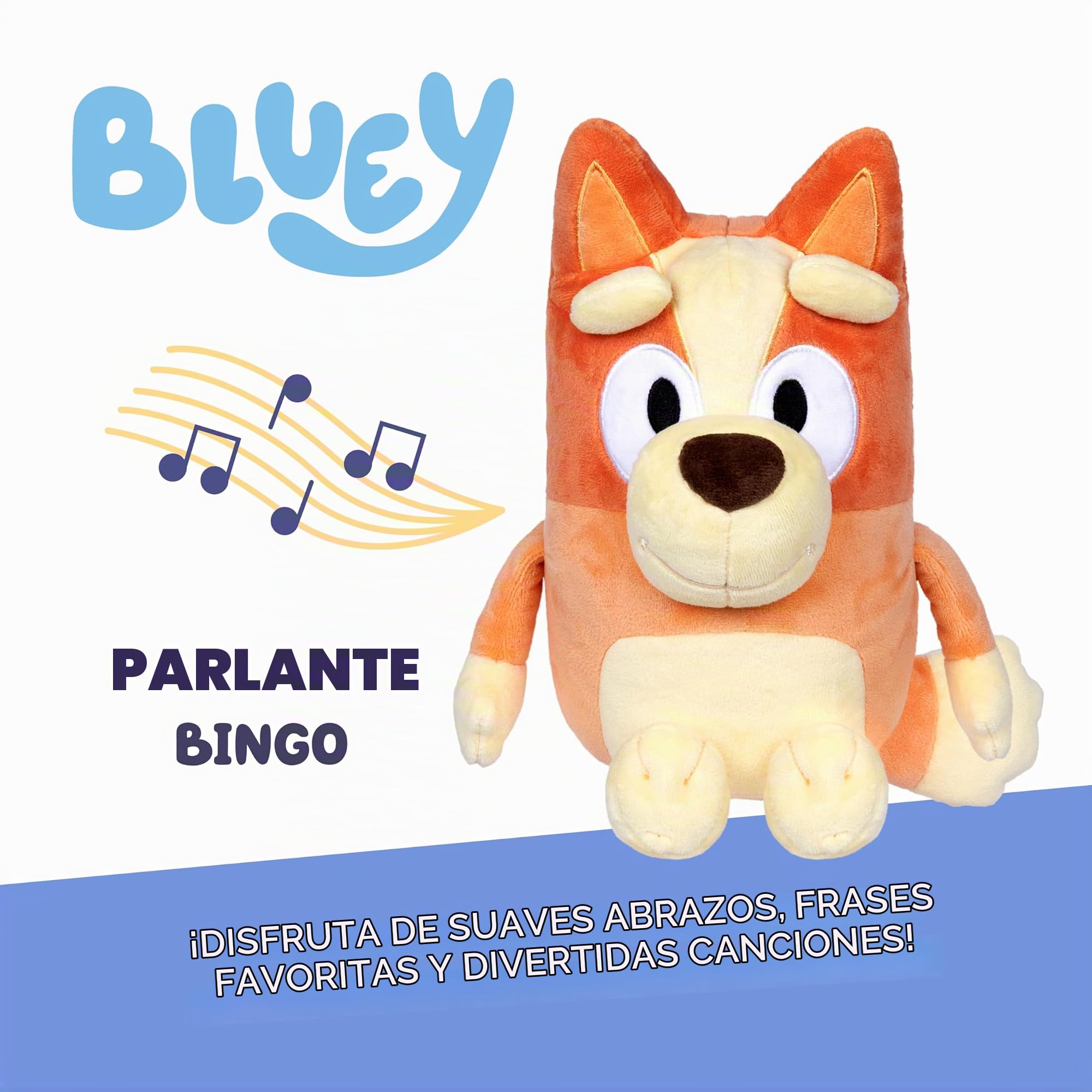 Bluey - Peluche de Bingo parlante de 12 Pulgadas - Interactivo - Canta Junto con el Bingo, 9 Frases Diferentes, Multicolor, 17137