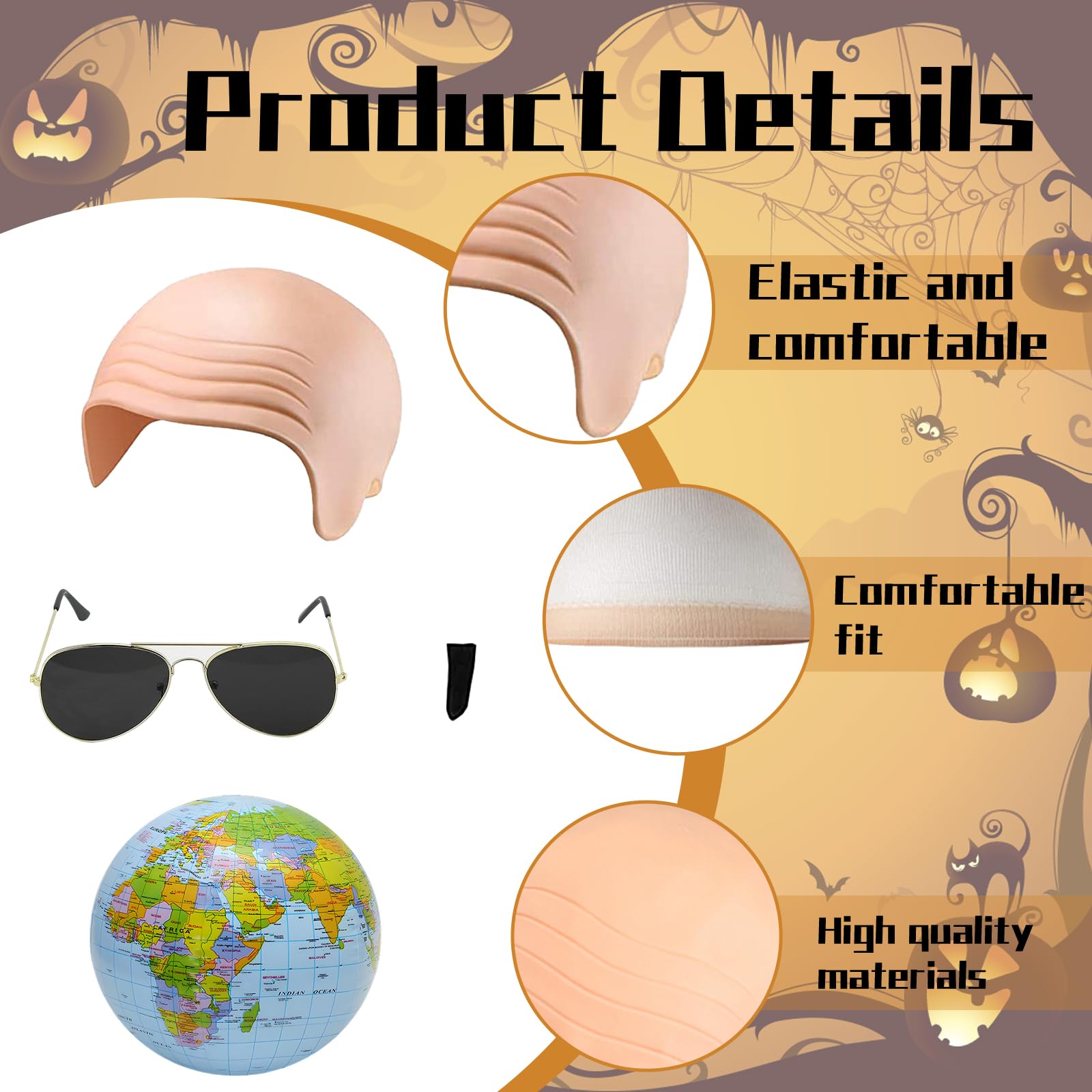 ZcrPrn Pitbull Costume, Halloween Costumes, 4 PCS Mr Worldwide Costume Set with Inflatable Globe, Soul Beard and Sunglasses, Latex Bald Cap for Halloween,Icon Celebrity Fancy Dress Theme Party - Image 2