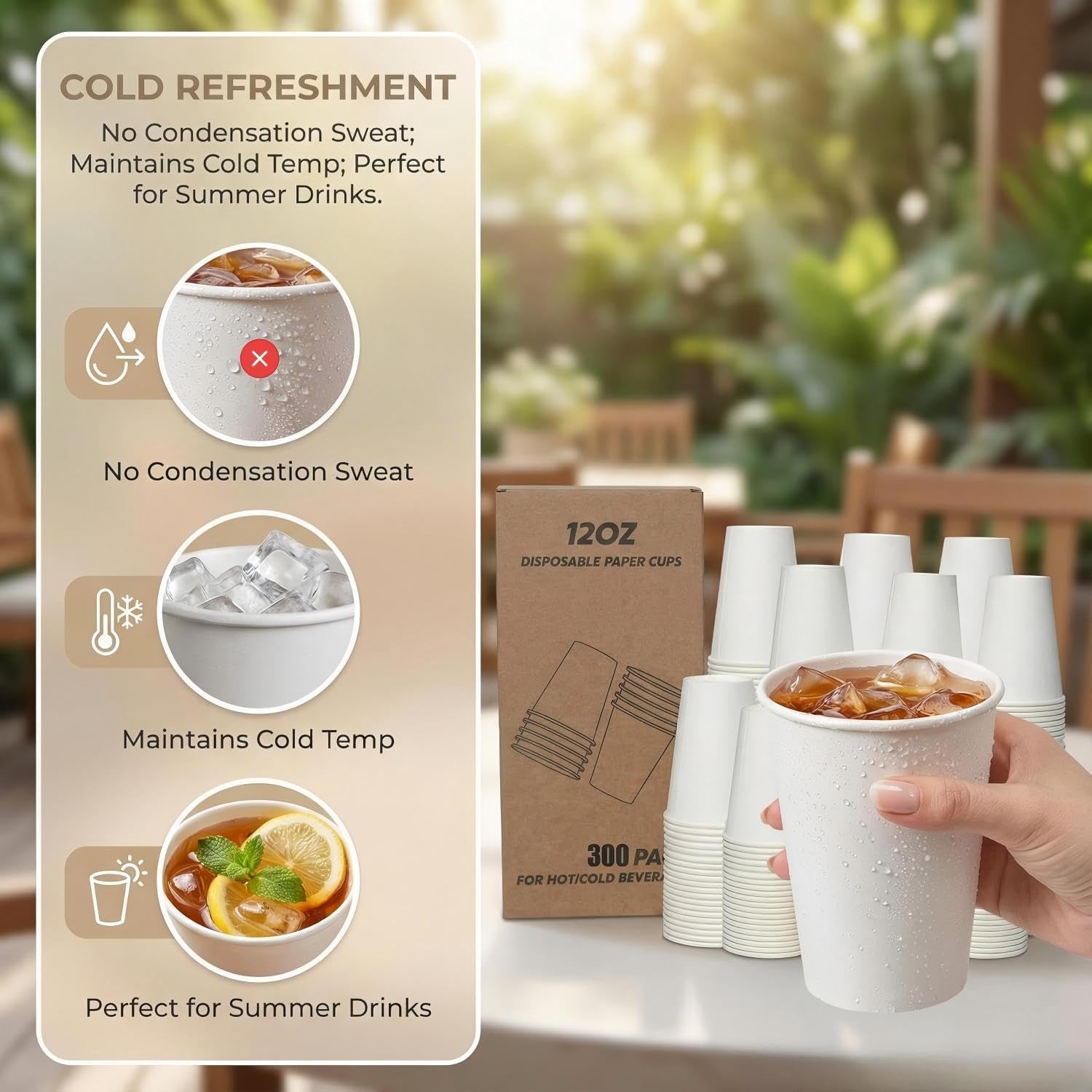 12 oz Disposable Paper Cups, 300 Pack - Heavy Duty White Hot/Cold Beverage Cups, Bulk Drinking Cups for Home, Office, Party, Travel