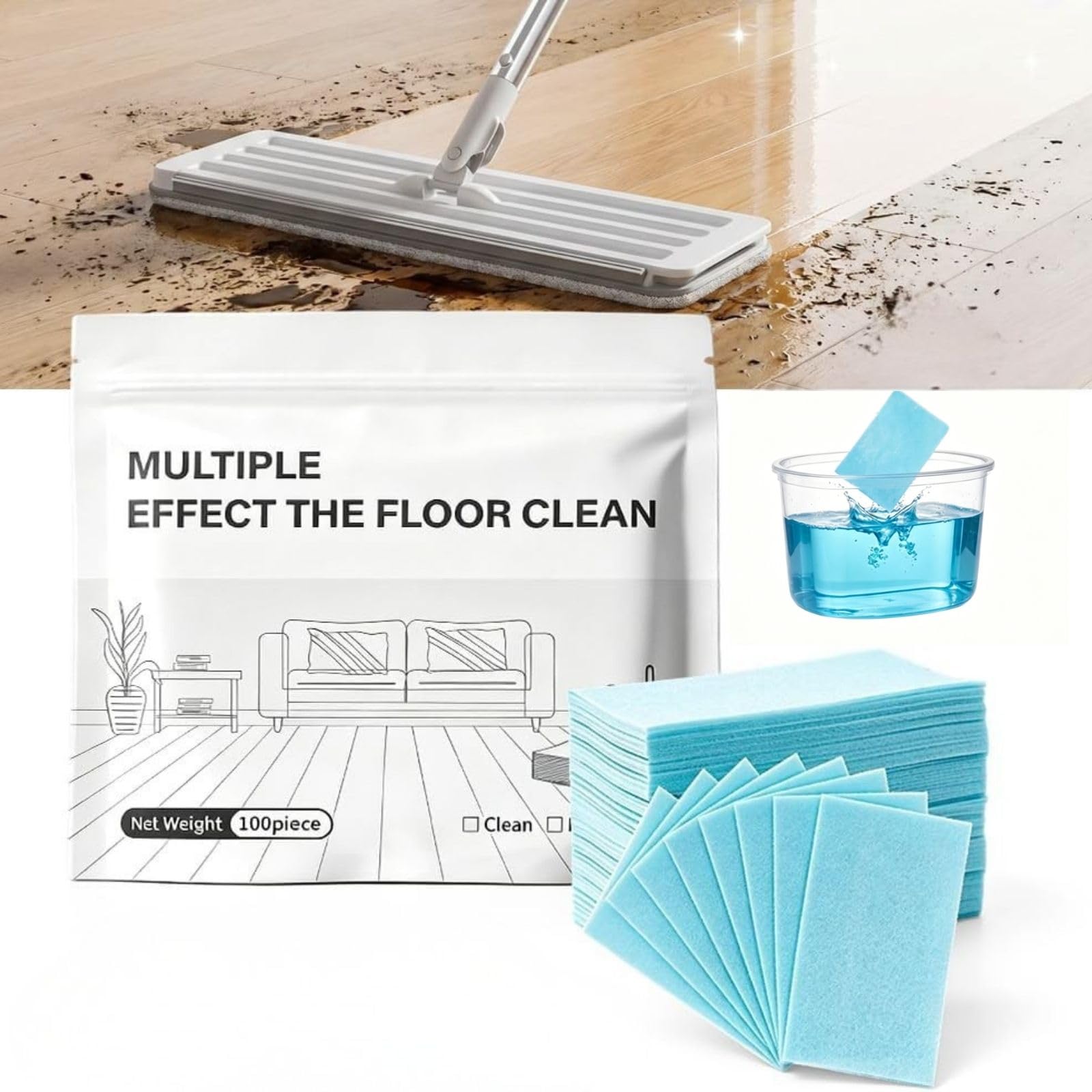 Photo 1 of 100 Piece Floor Cleaning Tablets, Multi-Surface Cleaner, Water Soluble Floor Cleaner for for Hardwood, Tile, Laminate Floors, Home Cleaning for Kitchen, Bathroom & Living Room