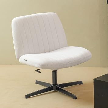 Nouhaus Criss Cross Chair,Armless Cross Legged Office Chair No Wheels, Hight Adjustable Wide Seat Swivel Vanity Home Computer Task Desk Chair White
