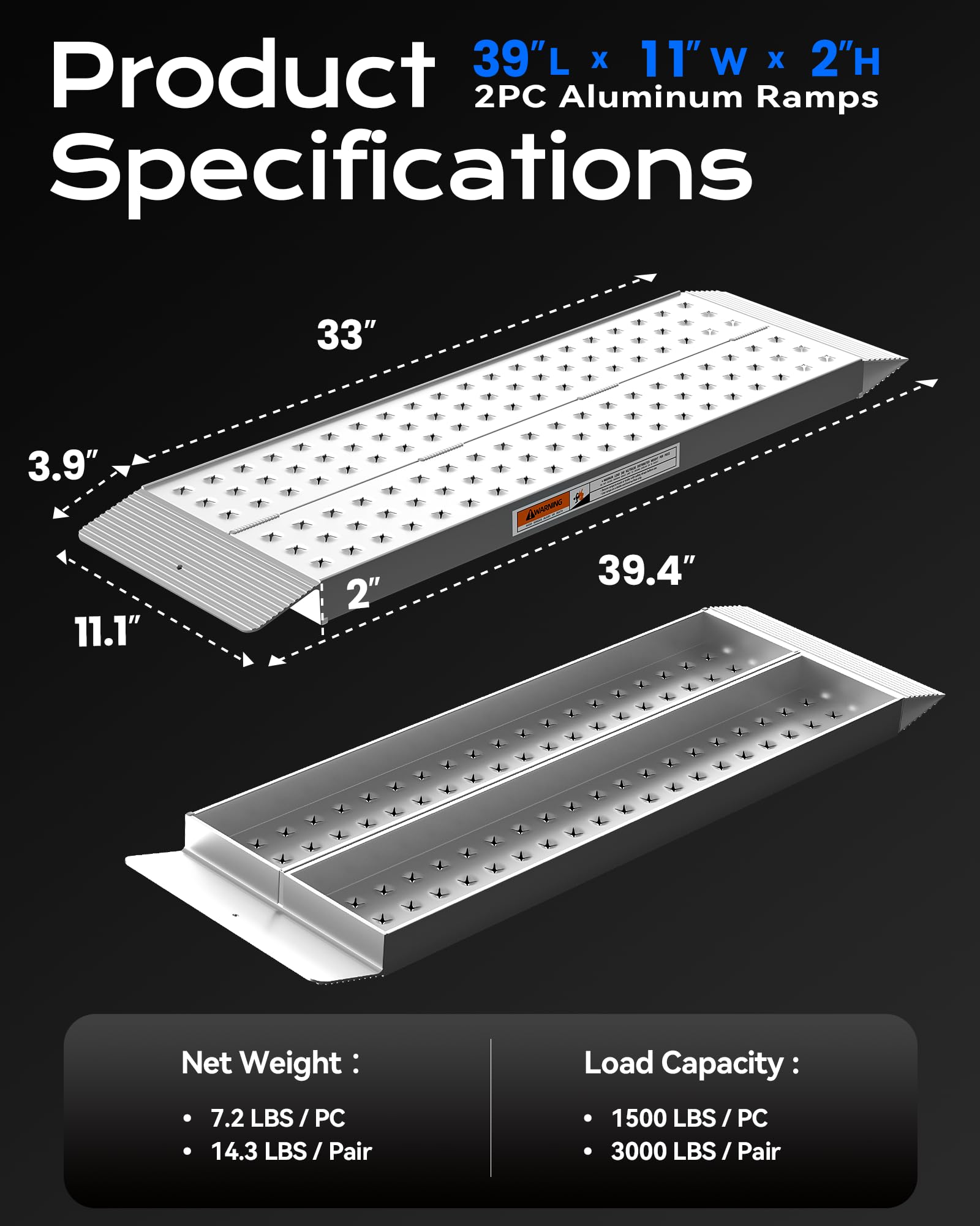 Aluminum Loading Ramps - 3000LBS Capacity -5