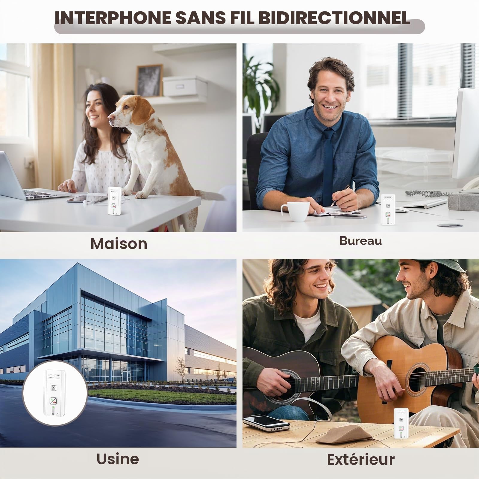 Interphone sans Fil, 500m Système D'interphone sans Fil Longue Portée (Blanc - Lot de 3)