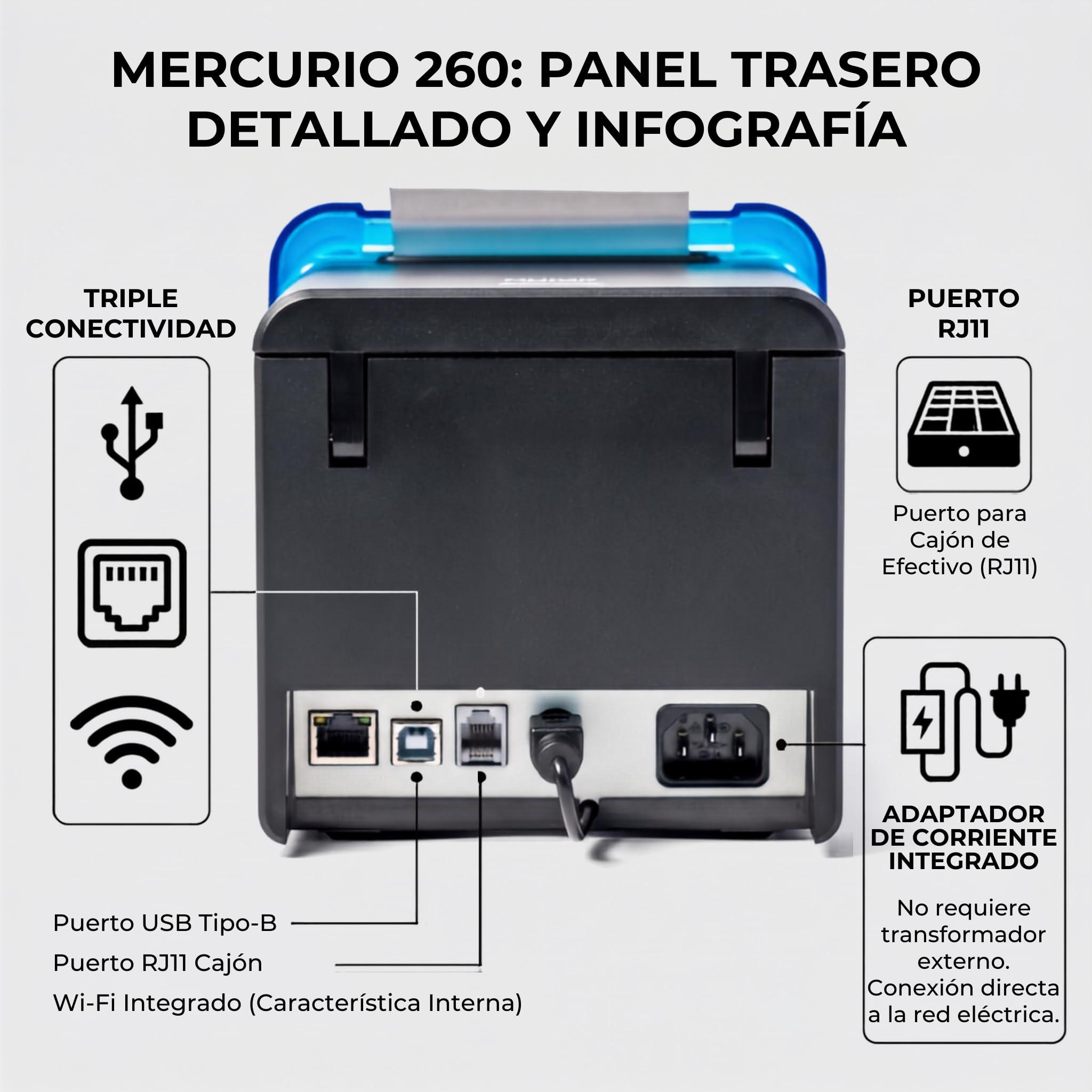 Mercurio 260 Impresora Térmica de Tickets 80mm - Impresora TPV Ultrarrápida 260 mm/s, Conexión WiFi, LAN Ethernet y USB | Térmica Directa para Hostelería, Restaurantes y Comercio