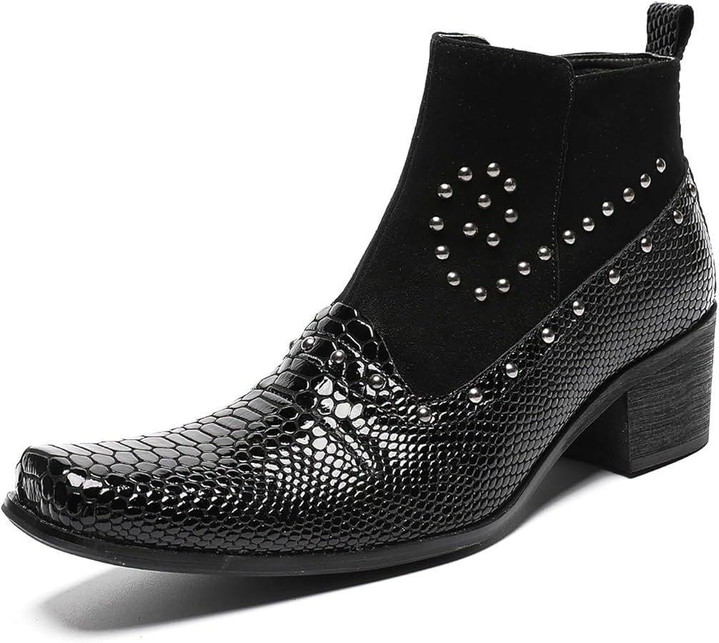 Amazon.com | Santimon Mens Boots Party Dress Casual Leather Beads Zipper  Chelase Boots Wedding Prom Western Fashion Ankle Cowboy Boots for Men Boys  Black 5.5 US