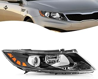 TUSDAR Halogen Headlight Assembly Replacement Fit for 2011 2012 2013 Kia Optima Headlamp Black Housing with Amber Reflector Right Passenger Side