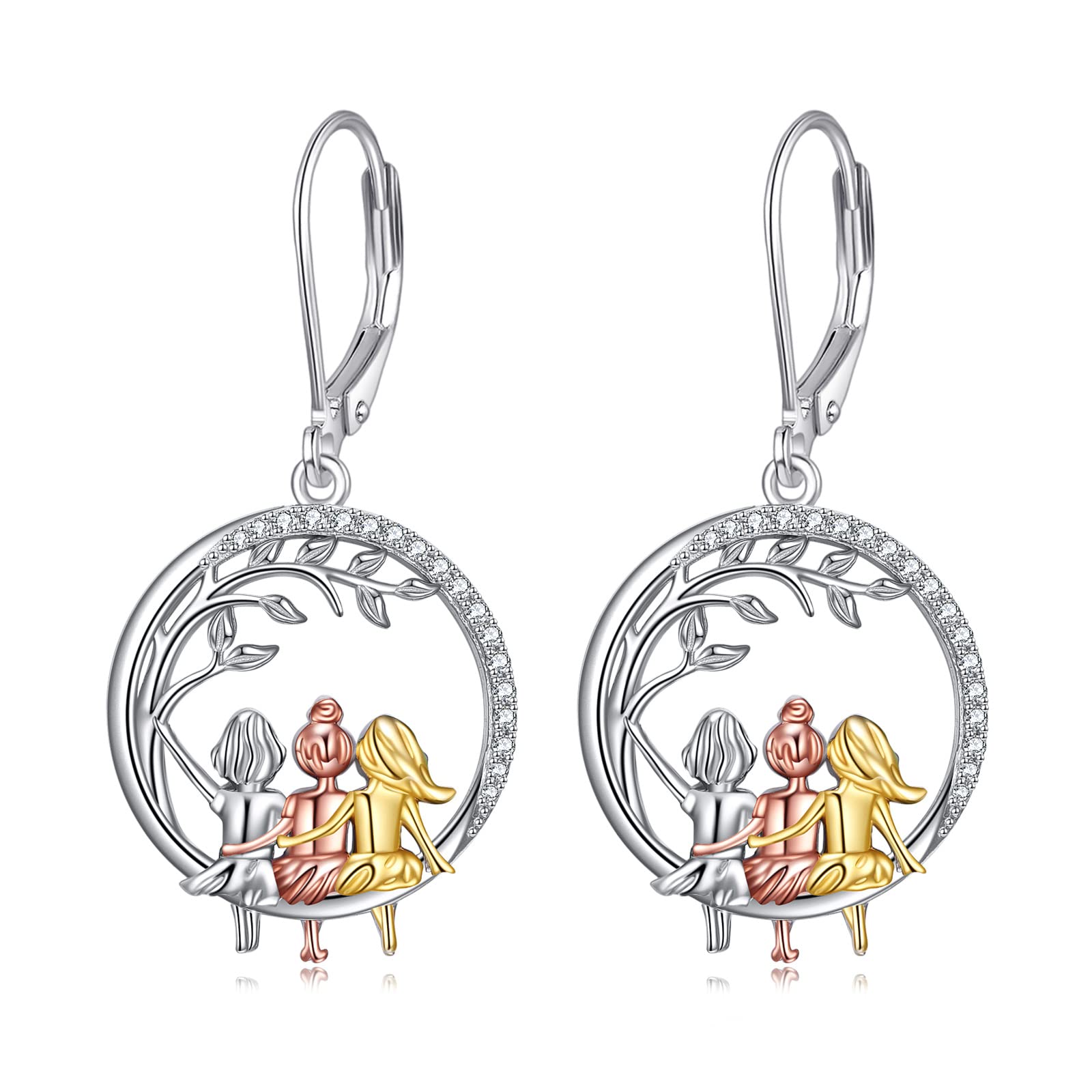 Mond Ohrhänger Mädchen, 925 Sterling Silber hängende Ohrringe, Schwester Design, hypoallergen Schmuck Geburtstagsgeschenke für Damen