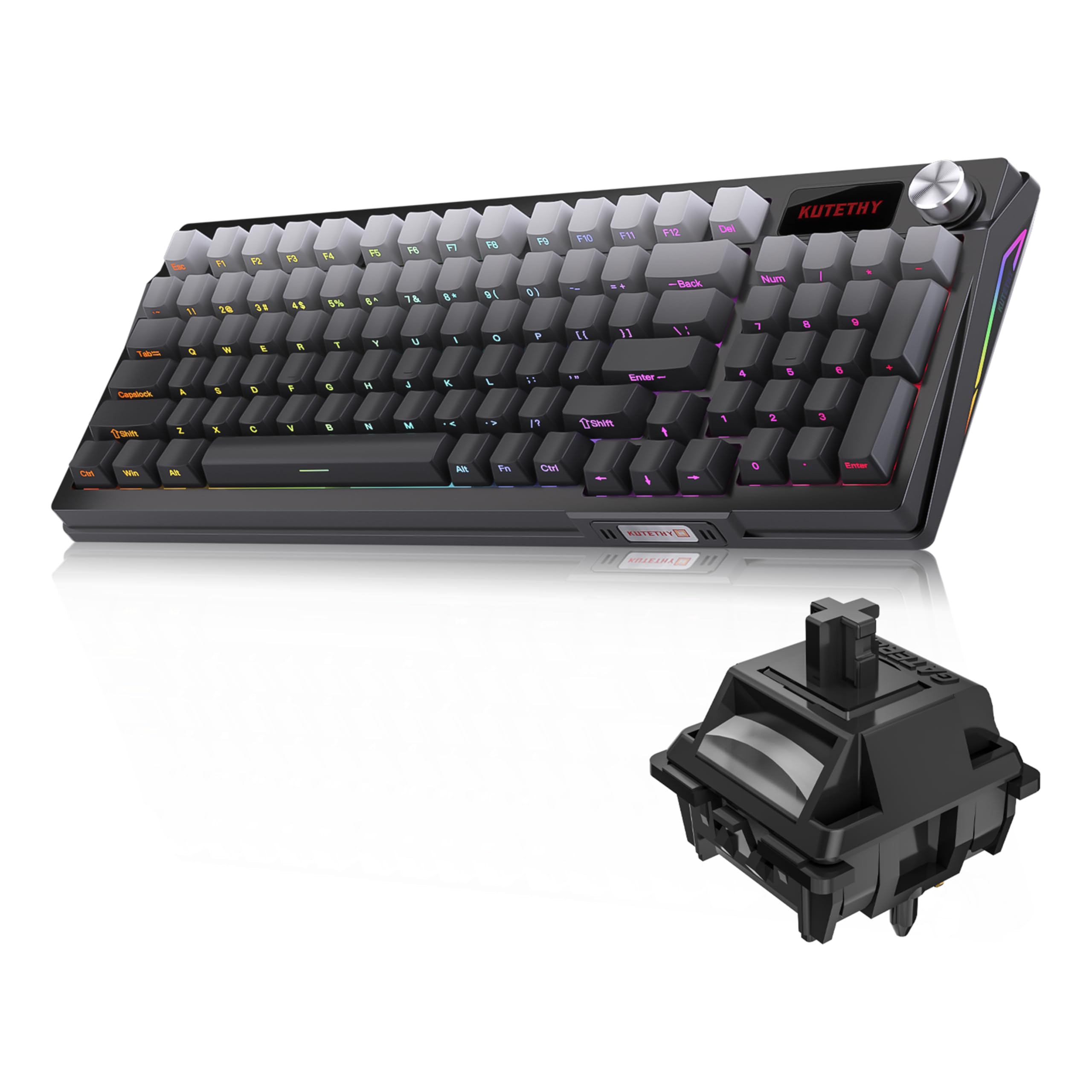 Zhouwang KUTETHY Wireless Mechanical Keyboard with Knob,Pre-lubed Linear Switches,Tri-Mode BT5.0/2.4GHz/USB-C/Hot Swappable/Gasket Structure/RGB