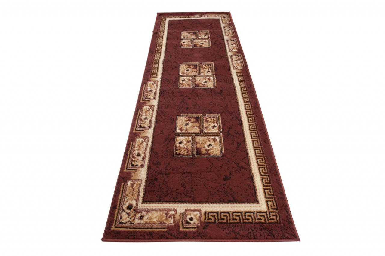 Tapiso Atlas chodnik z krótkim włosiem, designerski dywan do salonu, brązowy, beżowy, nowoczesny, kwiatowy, grecki wzór, do sypialni, Ökotex 80 x 300 cm
