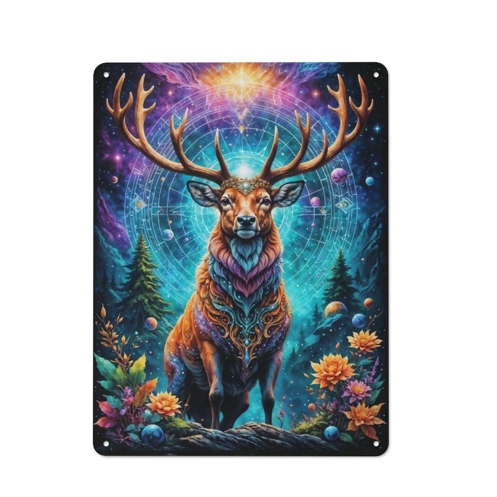 Junmoney Crowned Deer Of Universe Metal Sign 40X30cm With For Workshop Wall, Rustic Decor, For Collectors Decorating Workshops And Hobby Rooms