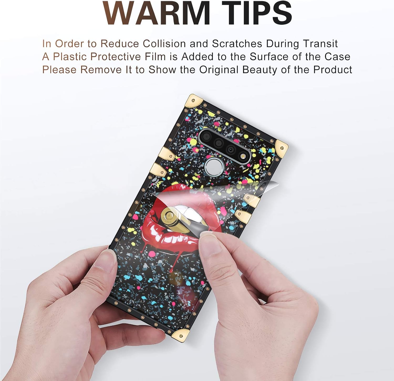 Coolden for LG Stylo 6 Case Square Glitter Edges Stylish Luxury Totem Pattern for Women Girls Protective Corner Soft Slim TPU Shell Cover for LG Stylo 6 Black Lip