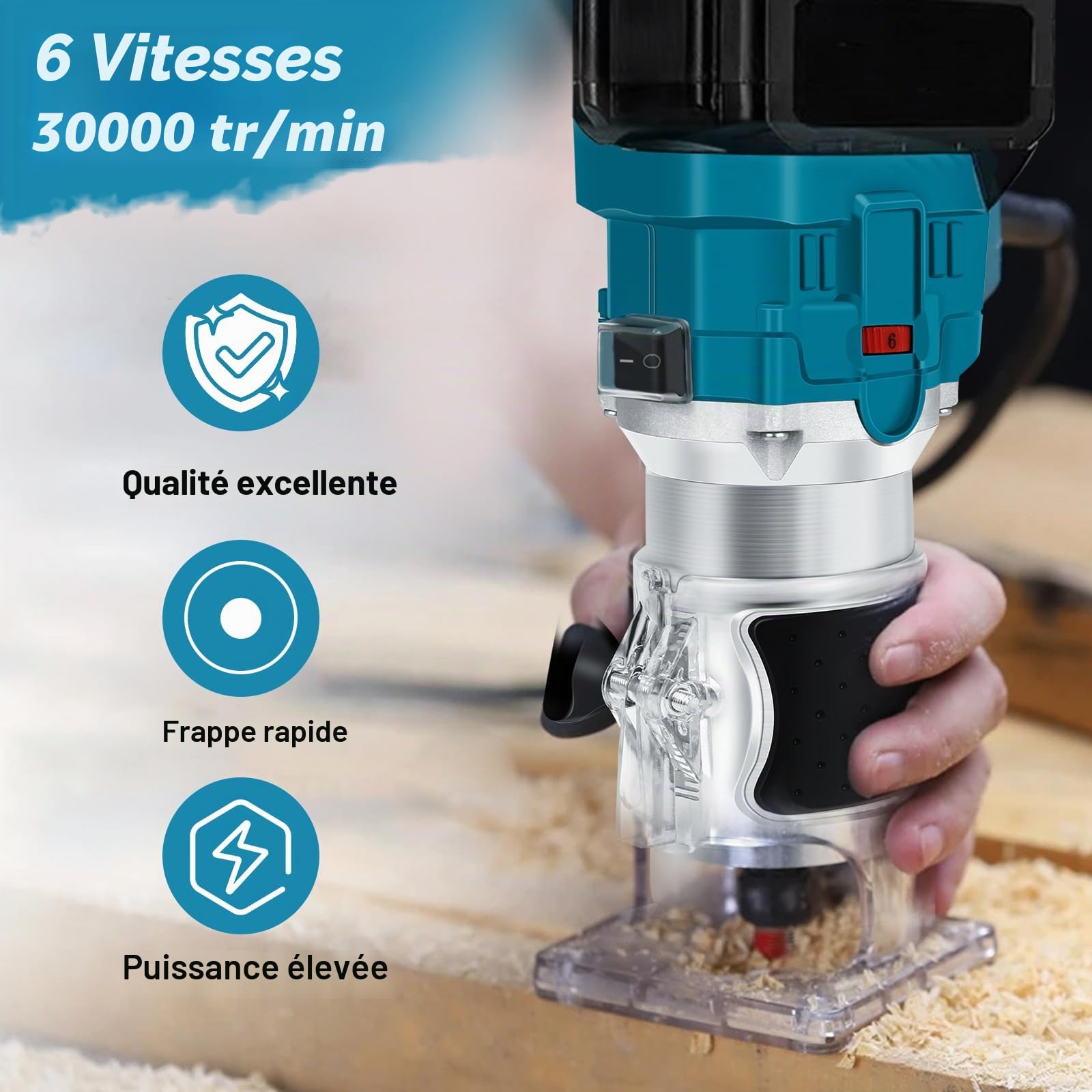 Bois Défonceuse Affleureuse pour Makita 18V Batterie, Routeur à Bois Électrique sans fil 30000r/min avec 15pcs 1/4" Pinces Bits Affleureuse à Bois Électrique Verticale