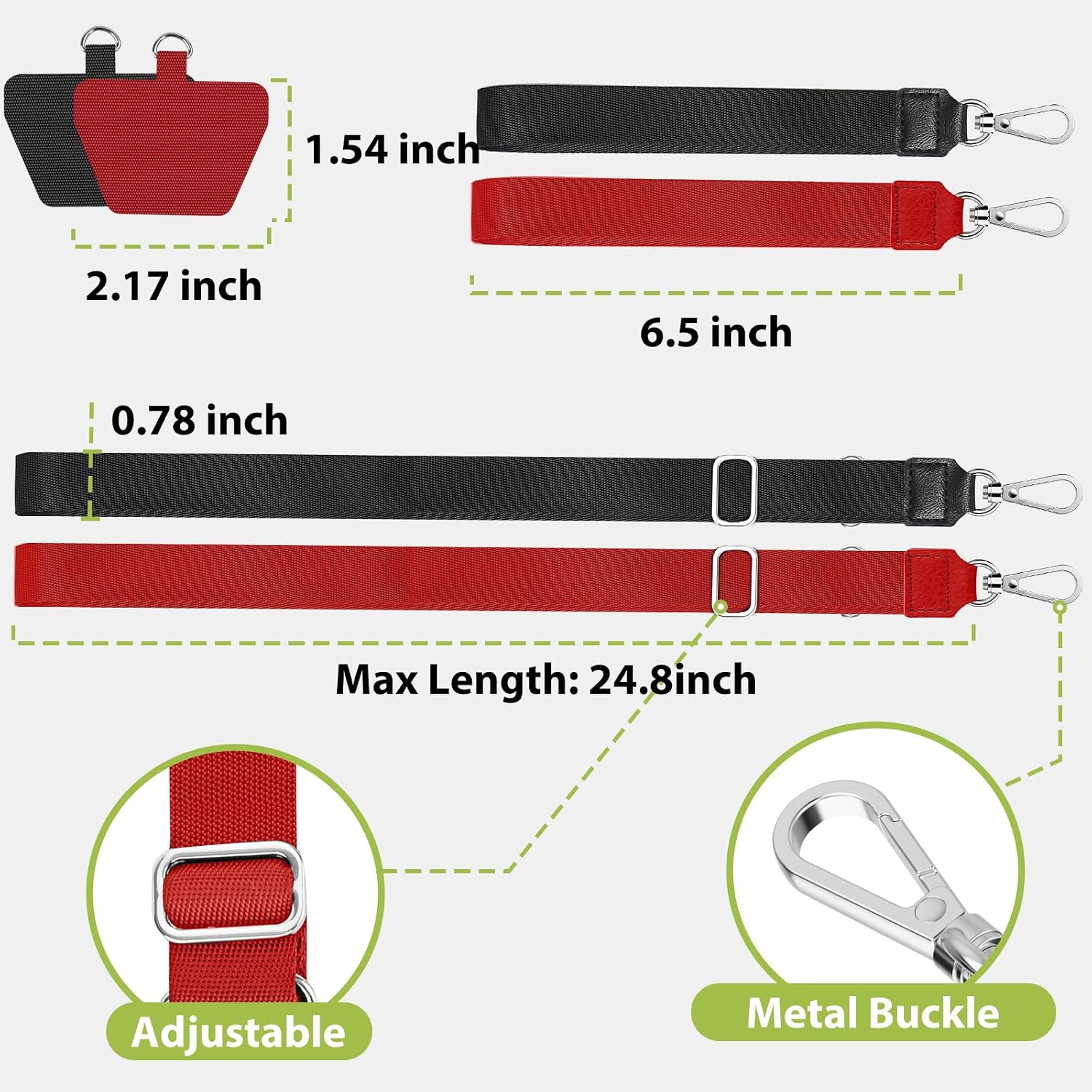 takyu Phone Lanyard, 2 Pack Adjustable Anti-Drop Neck/Wrist Strap with 2 Pcs Tether Patches, Secure Hands-Free Compatible for iPhone Samsung Perfect for Nurses, Teachers, Travel, Hiking Black+Red image 3