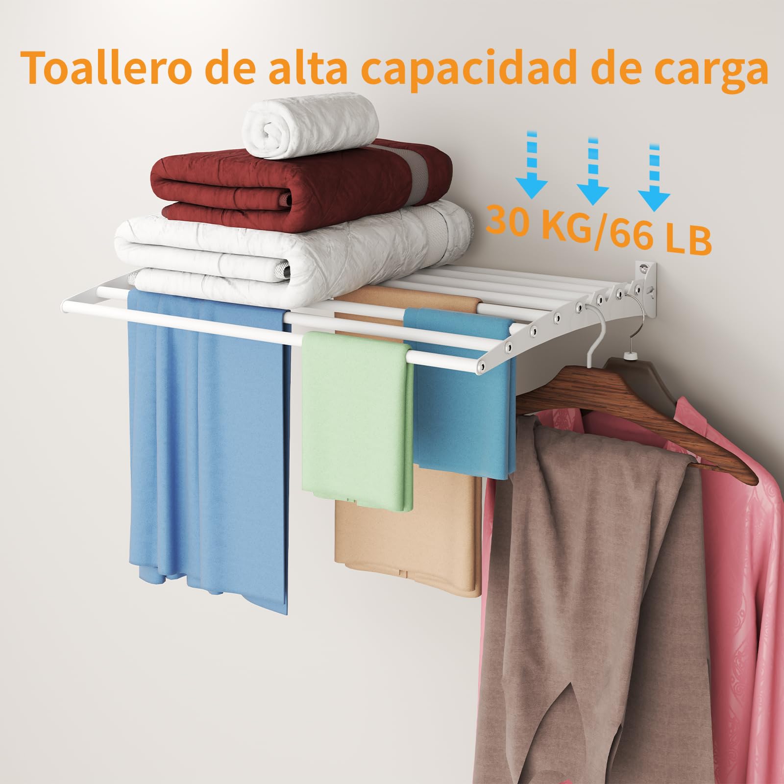 Innotic - Tendederos de Pared Plegable, secador de Ropa, Ahorro de Espacio, Metal para Interior y Exterior, balcón, Cuarto de baño, 8 Barras de 60 cm