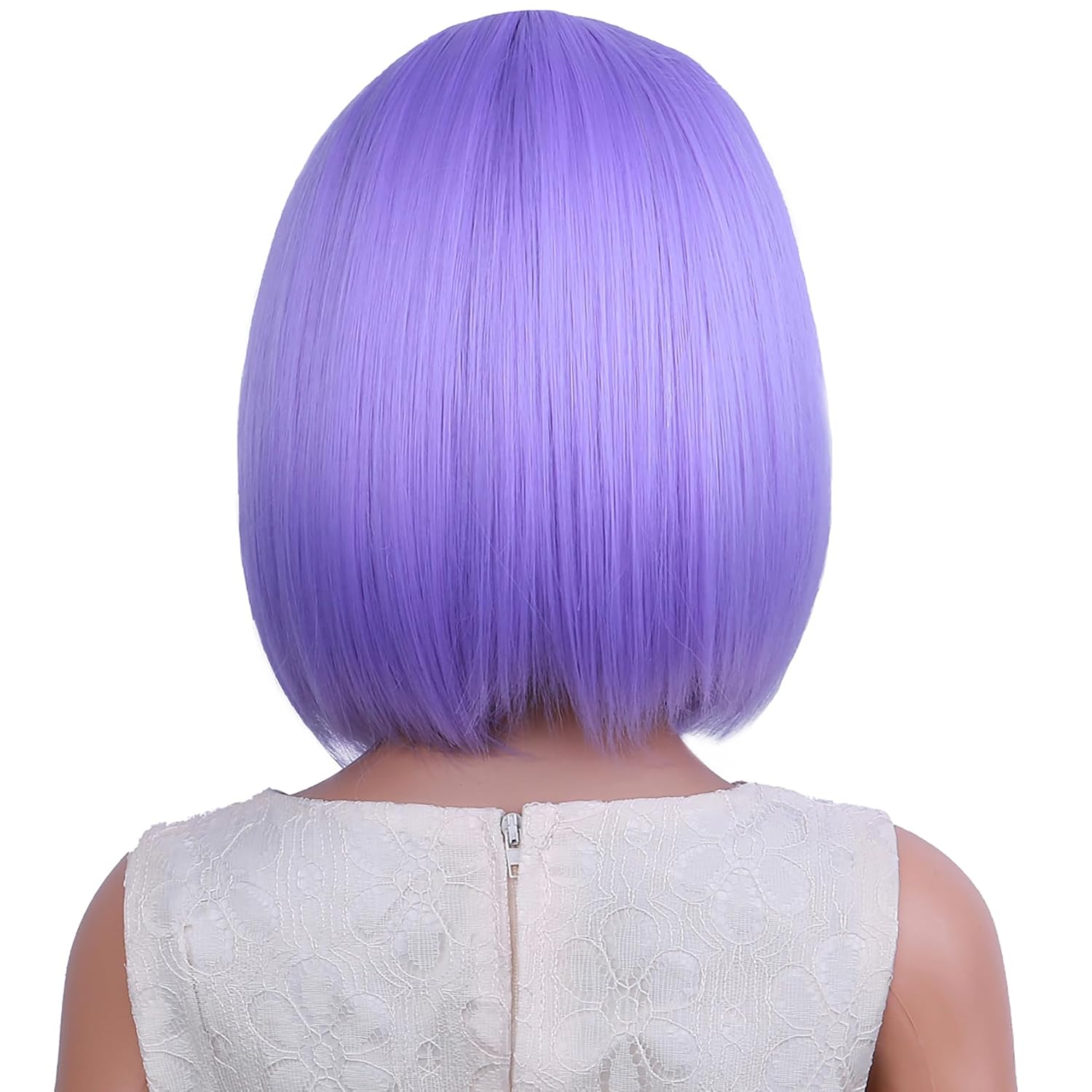 Purple Bob Wig Bob Lavender Wigs Short Straight Wig Purple Bob Wigs with Bangs Hairnet Include (Small Size)