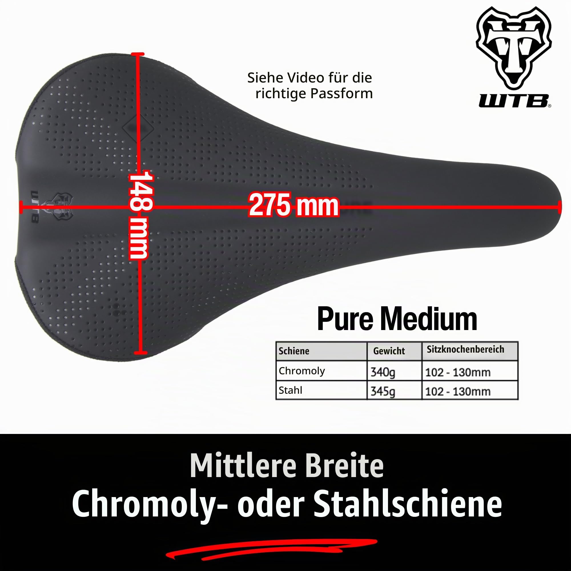 Pure Medium Steel Black Saddle Sport & Freizeit