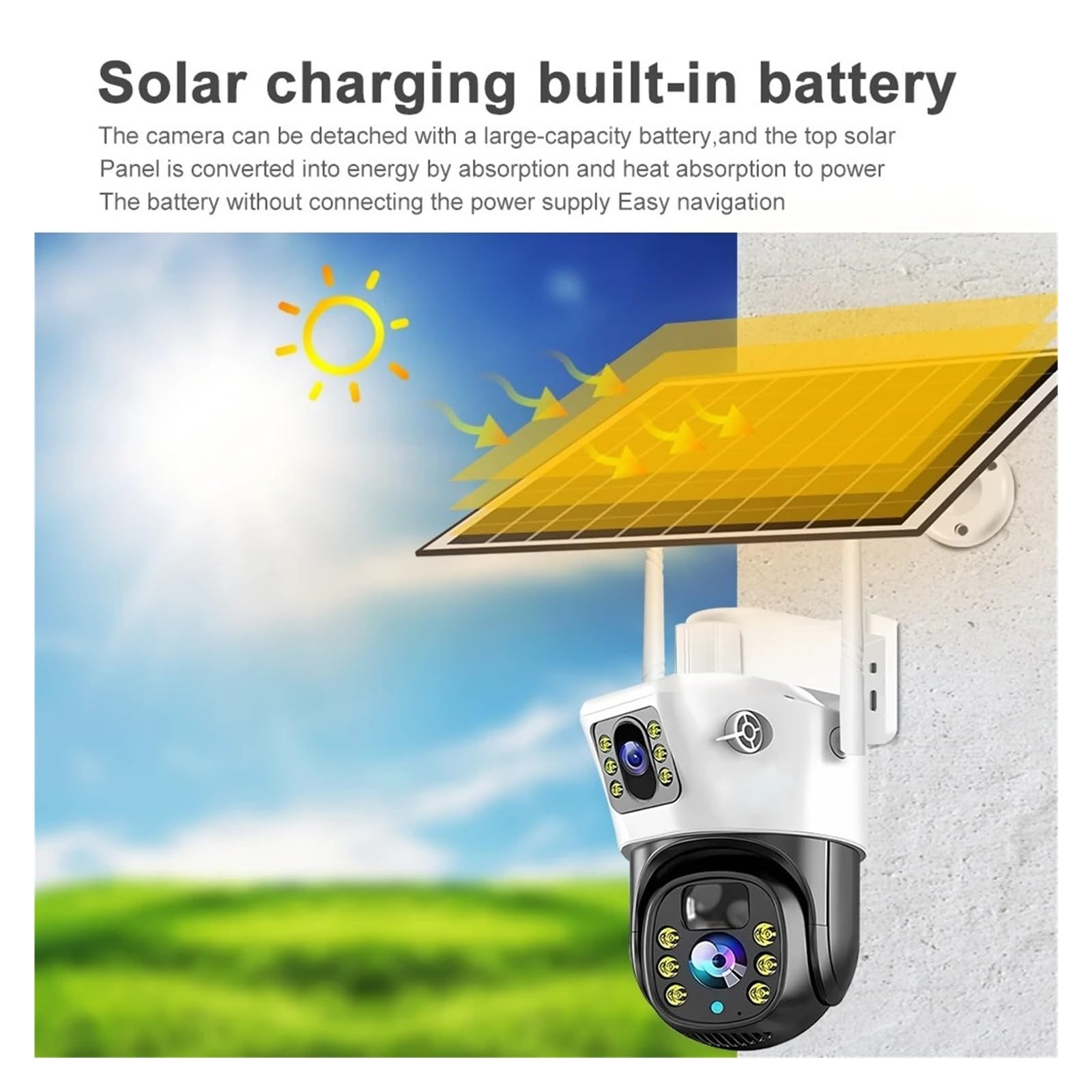 Caméra IP Solaire 4G WiFi Double Objectifs 8MP 4K V380 Pro Extérieure