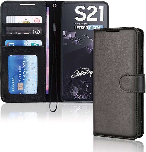 TECHGEAR Galaxy S21 Leather Wallet Case, Flip Protective Case Cover with Wallet Card Holder, Stand and Wrist Strap - Black PU Leather with Magnetic Closure Designed For Samsung Galaxy S21 / S21 5G