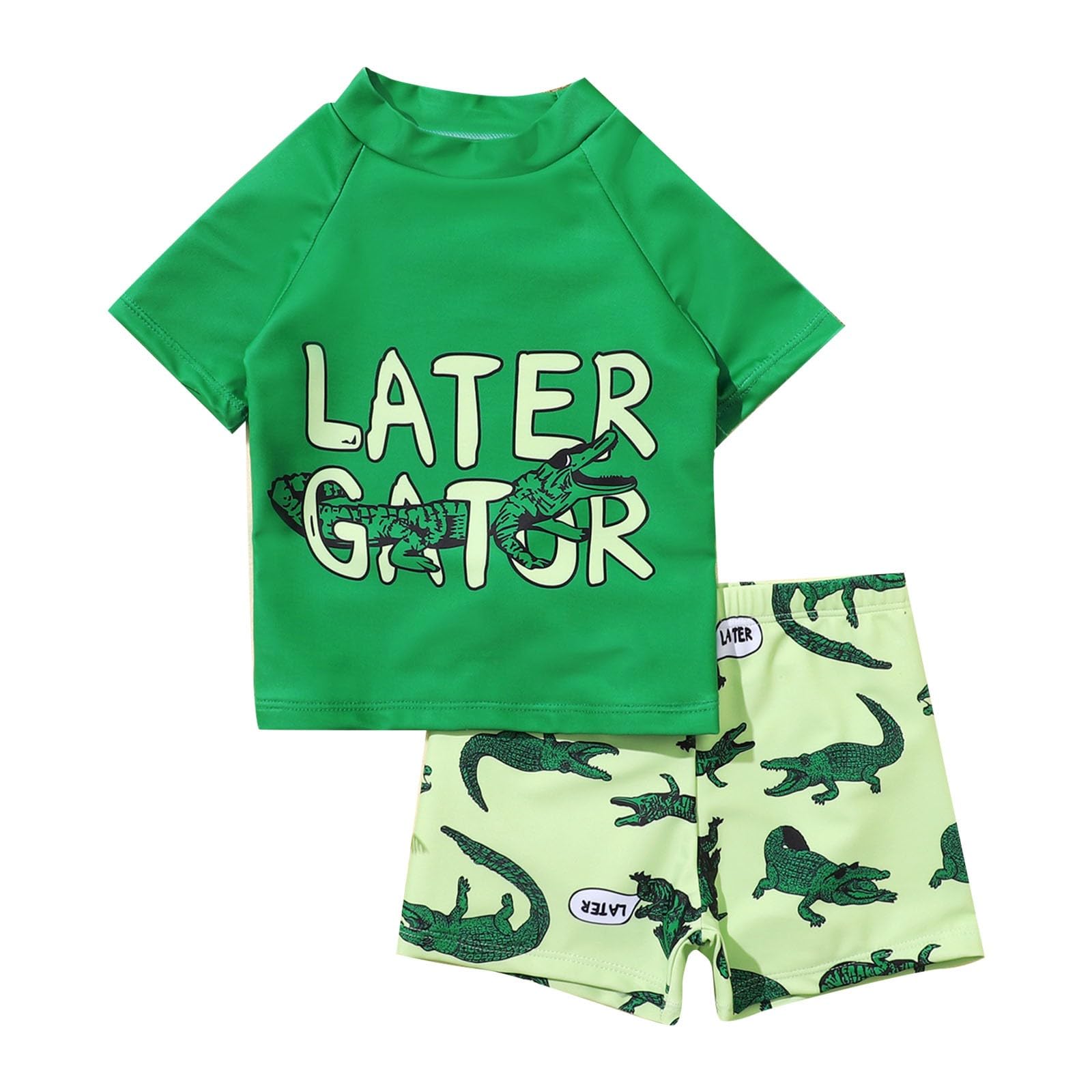 RNTOP Toddler Boys TwoPiece Rash Guard Swimsuits Short Sleeve Swim Shirts with Trunks Bathing Suit (Green, 18-24 Months)