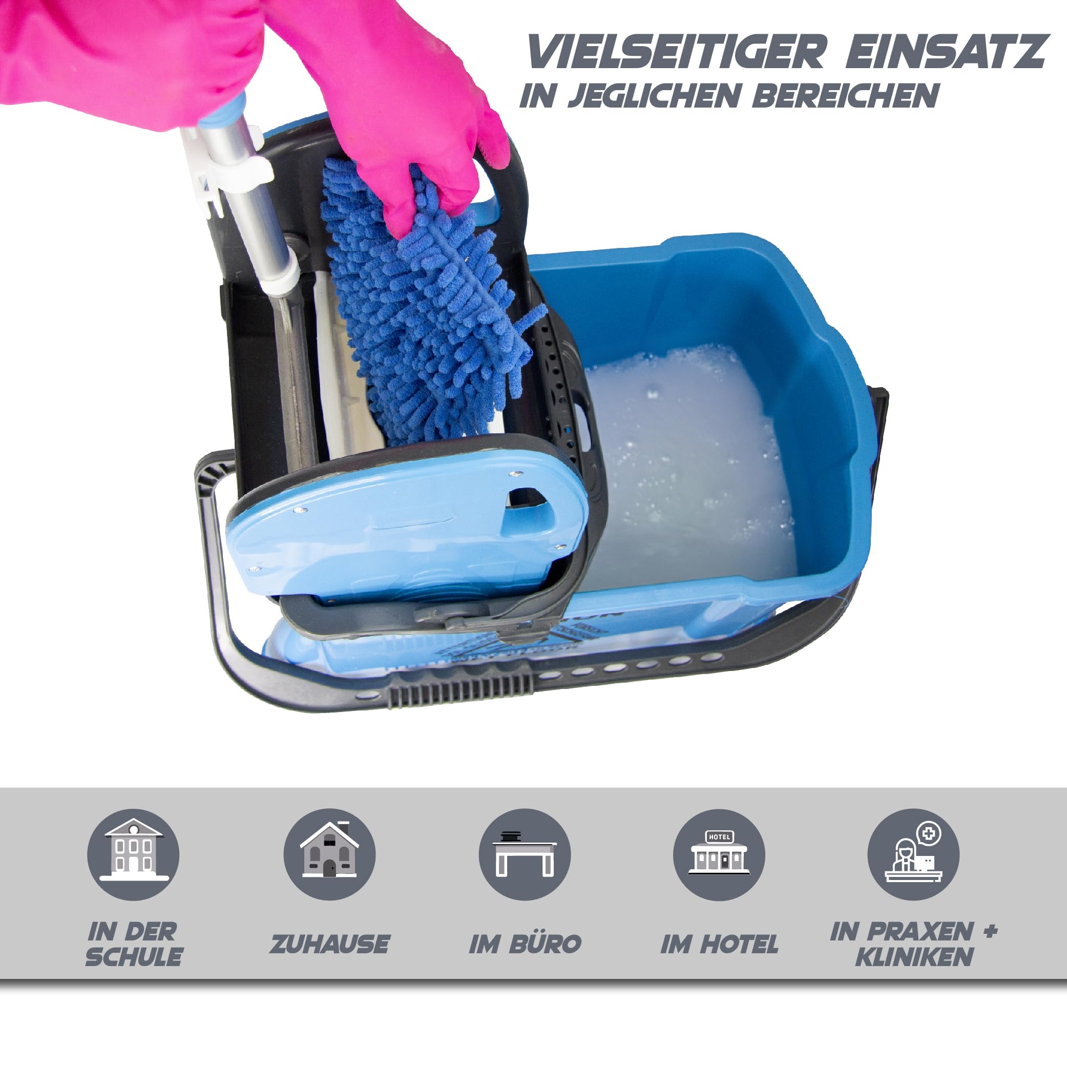 Einfachfahrwagen GIV 7, Fahrwagen mit 24 Liter Eimer, inkl. 10 Liter Schmutzwasserbehälter, Putzwagen mit Wischmopp Presse, Reinigungswagen für Gebäudereinigung