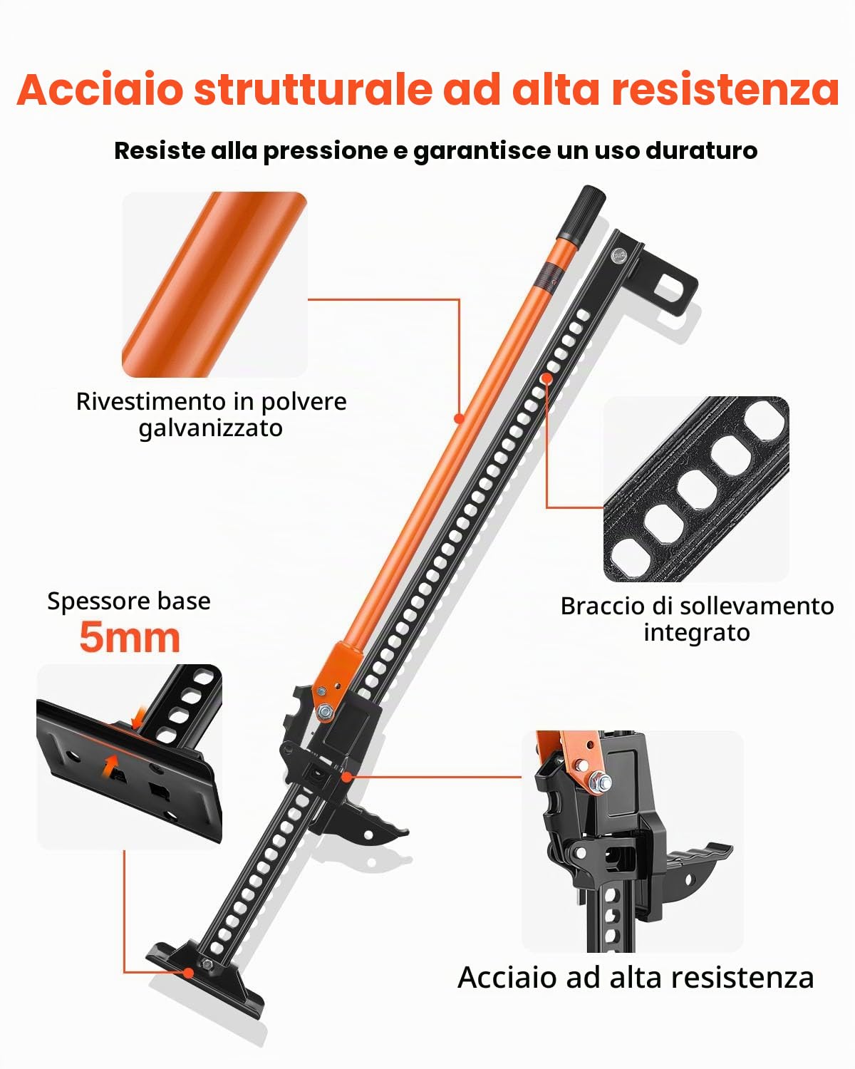 VEVOR Fattoria Cric, 122 cm Capacità 3,18 T, Cric Utilitario Fuoristrada, Cric Sollevatori per Impieghi Gravosi con Intervallo di Sollevamento di 130,1-1079,5 mm per Trattore, Camion, SUV