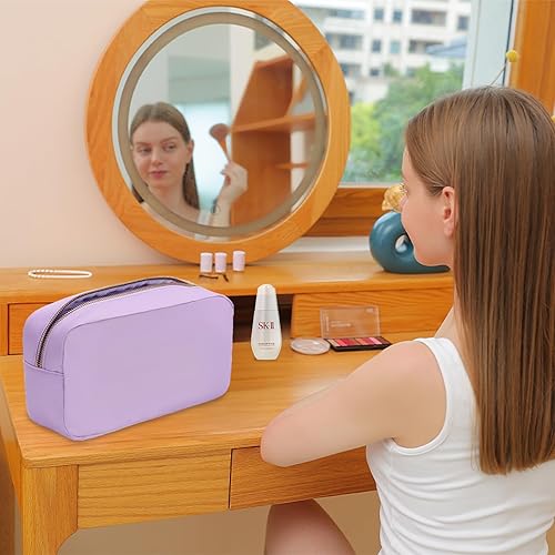 Miniatura 2 de YogoRun Bolsa de maquillaje de viaje, bolsa de cosméticos de nailon con cremallera para mujereshombres, Morado, L