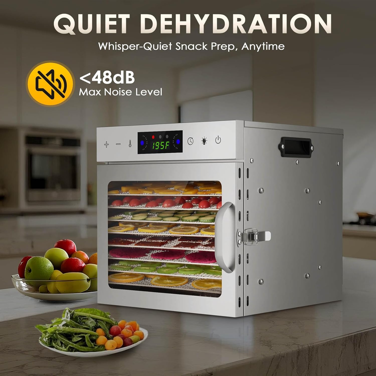 Stainless Steel 8-Tray Digital Food Dehydrator with Timer and Thermostat