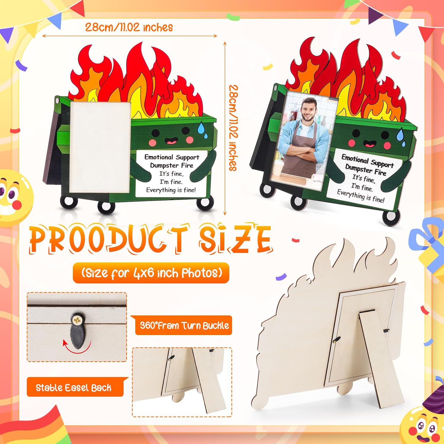 AceOrbit 9 Pcs 2026 Graduation Dumpster Fire Gifts Bulk for Teacher Emotional Support Dumpster Fire Photo Frame Desk Accessories for Employee Staff Office 4 x 6 Frame Appreciation Funny Gifts