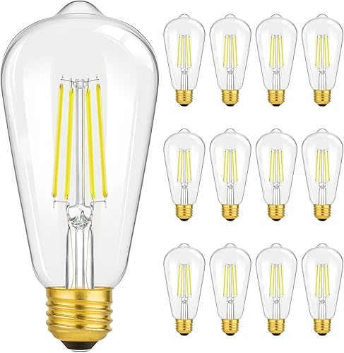 Miniatura 1 de Paquete de 12 bombillas LED Edison equivalente a 100 W, luz blanca diurna 5000 K, 8 W 1400 lúmenes de alto brillo, bombilla de filamento vintage