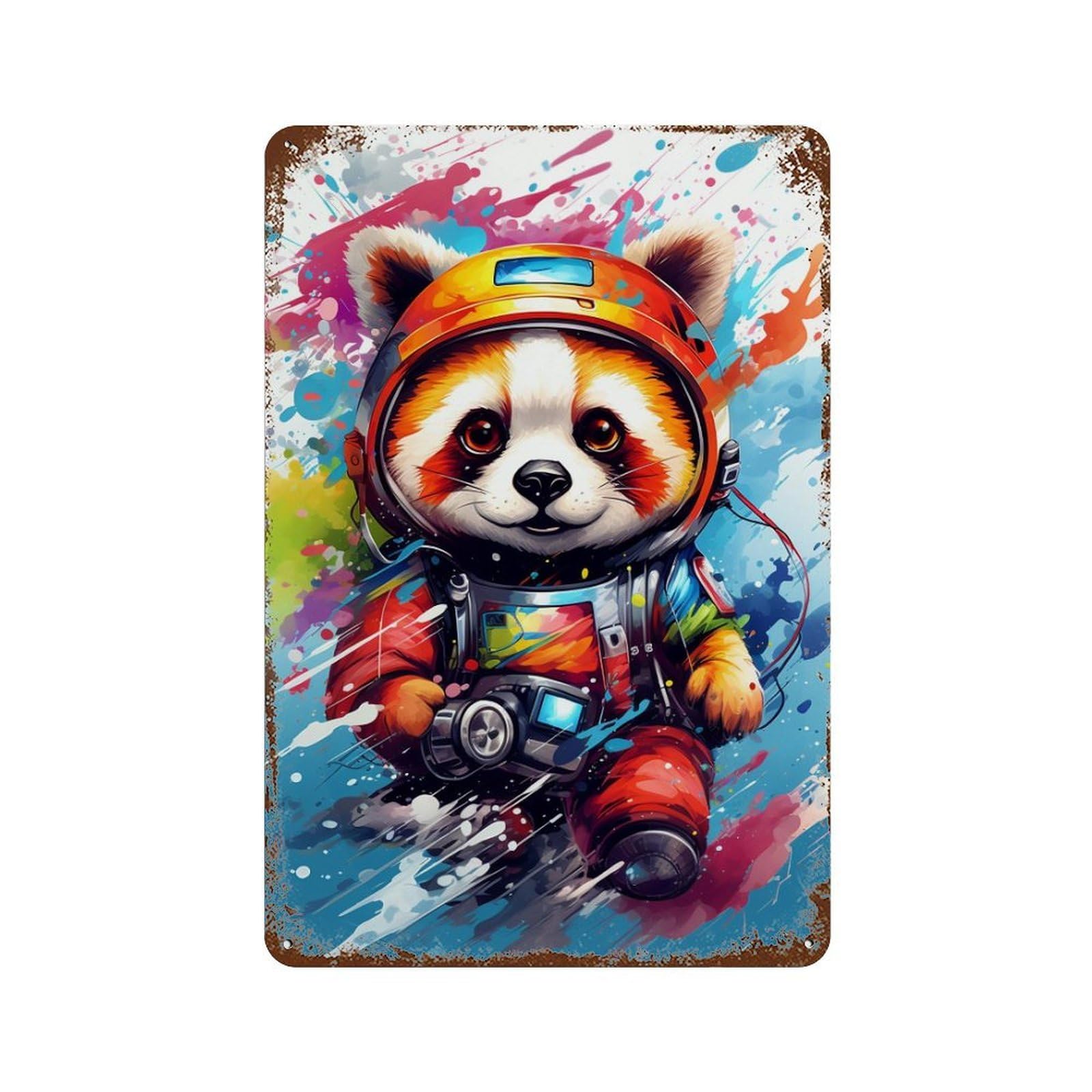 Cosmic Red Panda Explorer-7 11.8"x7.9" Vintage Rust Metal Sign, Shabby Chic Decor for Cafe, Home Bar And Lounge Decor