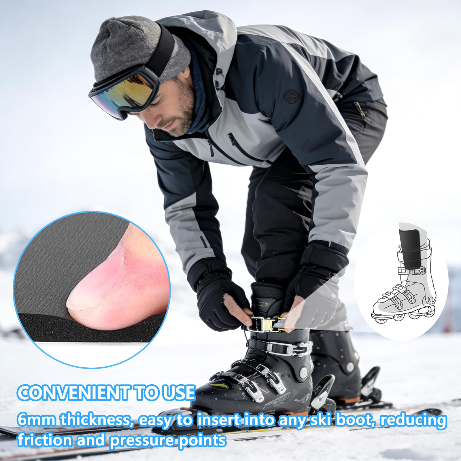 Lot de 4 protège-tibias snowboard en mousse épaisse pour chaussures de ski et snowboard