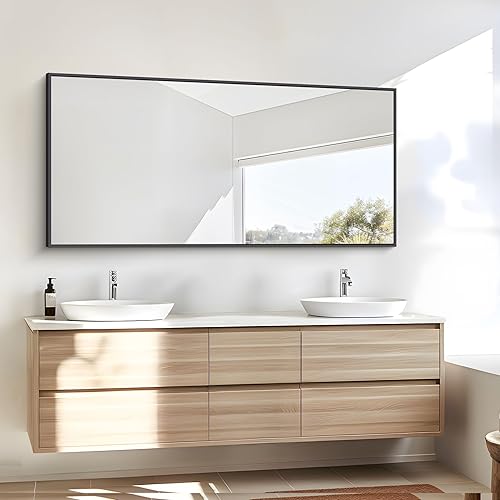 Miniatura 2 de Espejo de baño, espejo de pared de 24 x 48 pulgadas para baño, espejo rectangular negro de esquina cuadrada, espejo de baño negro para sala de