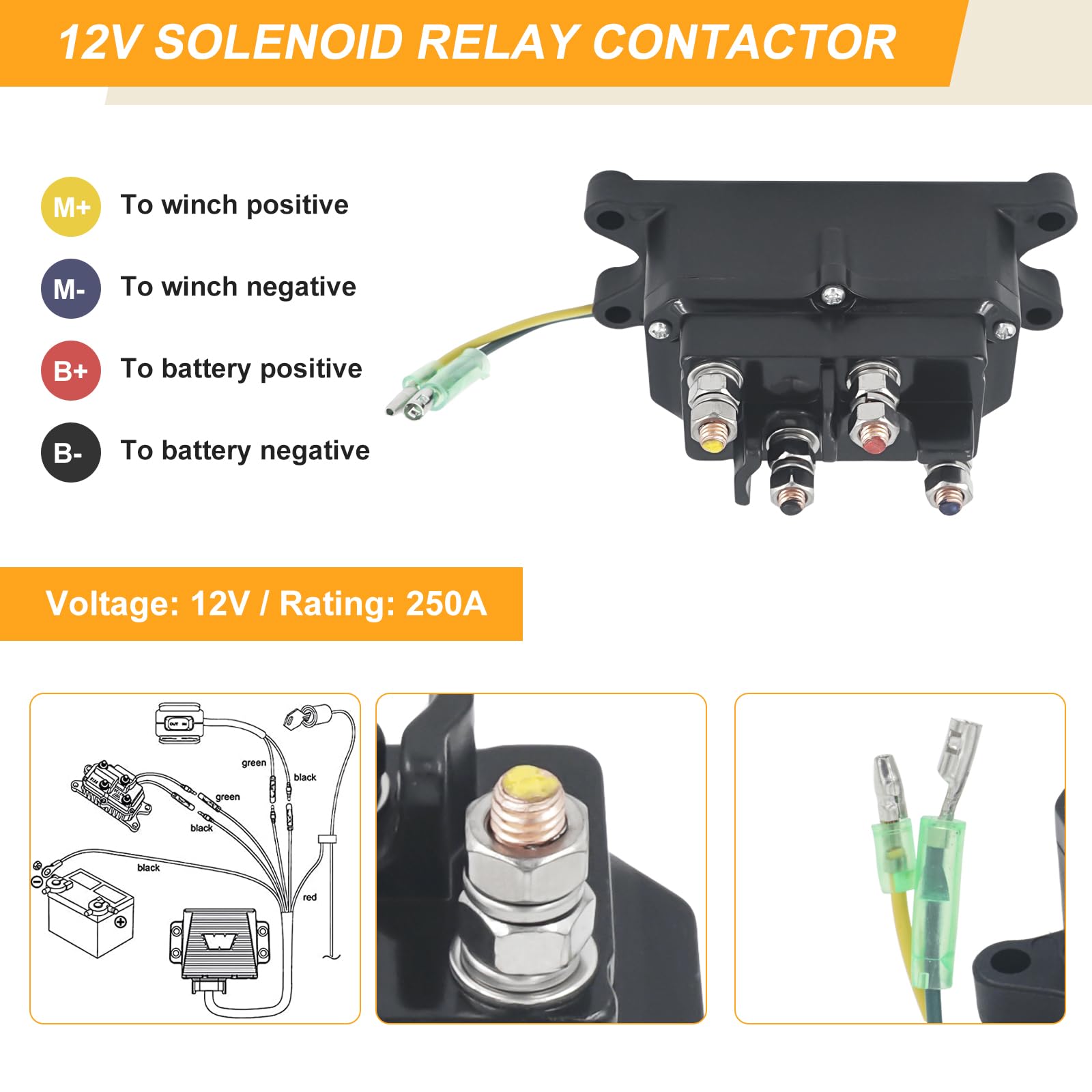 Verricello Solenoide Relè Contattore 12V 250A Verricello Interruttore per Avviso # 2875714/63070 / 74900 ATV UTV 1500-5000 LB