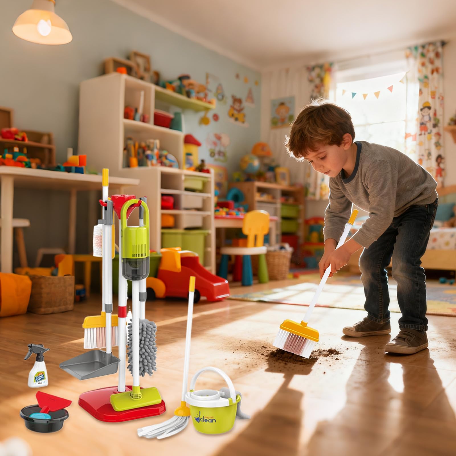 Set Di Giocattoli Pulizia Per Bambini Forniture Di Educative Realistiche | Aspirapolvere Giocattolo Per Bambini in Età Prescolare per Apprendimento Precoce e in Casa per Famiglia e Pulizie per Com