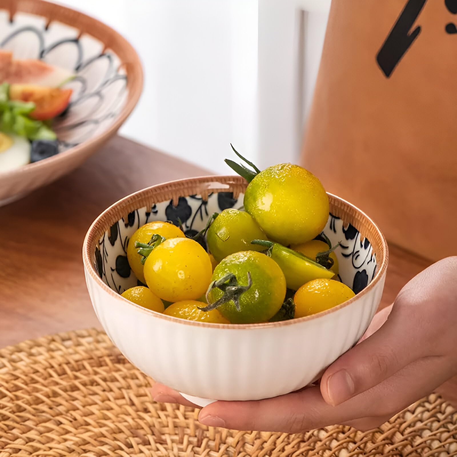 Amillee Ceramic Rice Bowls 10oz - Japanese Style Bowl Gift Set with Assorted Flower Patterns, for Cereal, Soup, Dessert, Snack, Noodles - Ice Cream Bowls with Gift Box (Bowl_I_4B+2P) 2
