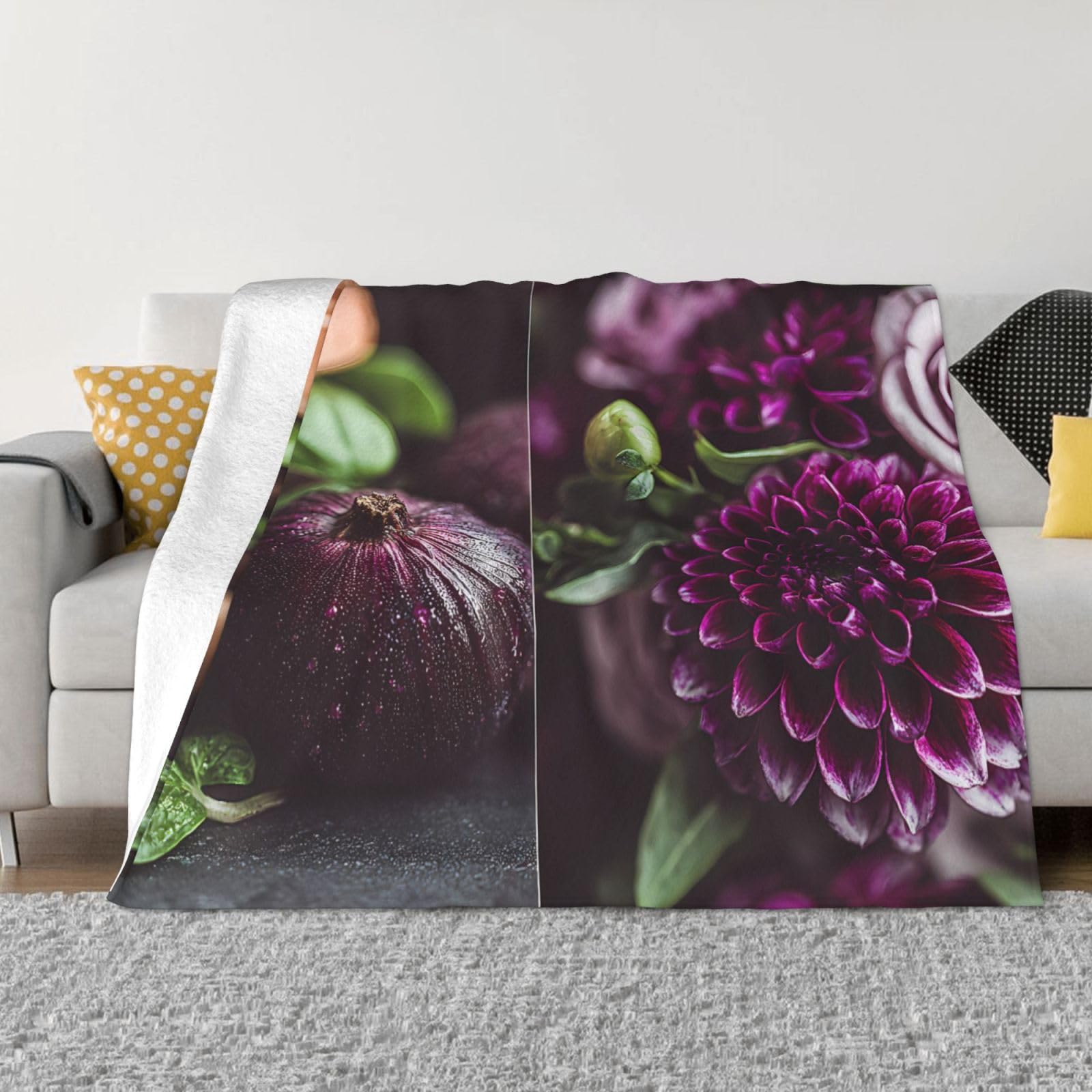Manta de viaje portátil de 80 x 60 pulgadas, suave, resistente a las arrugas, plegable, exquisito estampado de cebolla morada