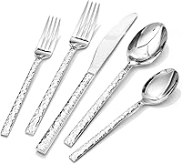 KINGSTONE 40-Piece Hammered 18/10 Stainless Steel Flatware Set for 8 - Mirror Polished, Dishwasher Safe Silverware for Home, Parties, Weddings