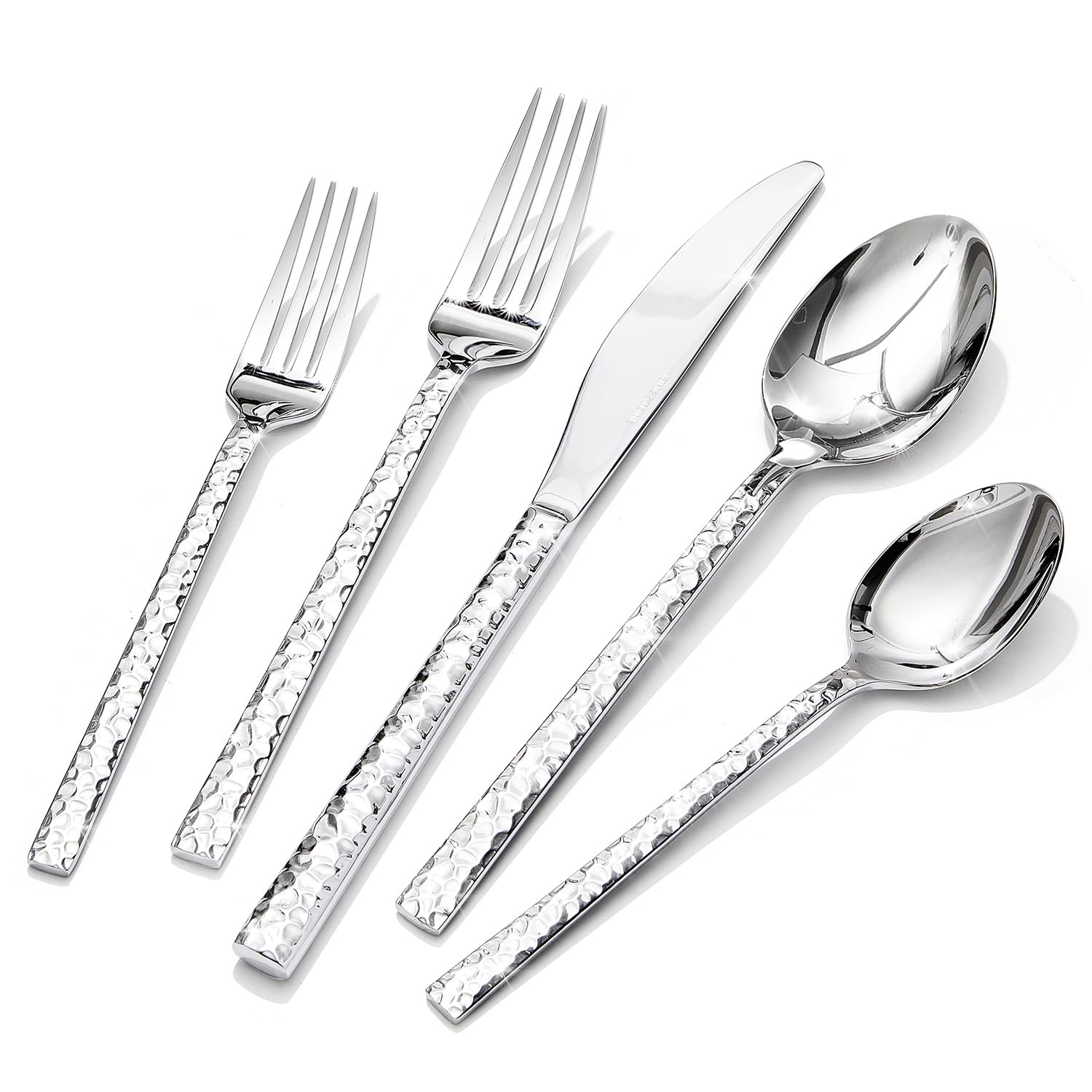 KINGSTONE 30 Piece Hammered Silverware Set, 18/10 Stainless Steel Flatware Set for 6, Cutlery Set for Home, Party, Wedding, Mirror Polished Dishwasher