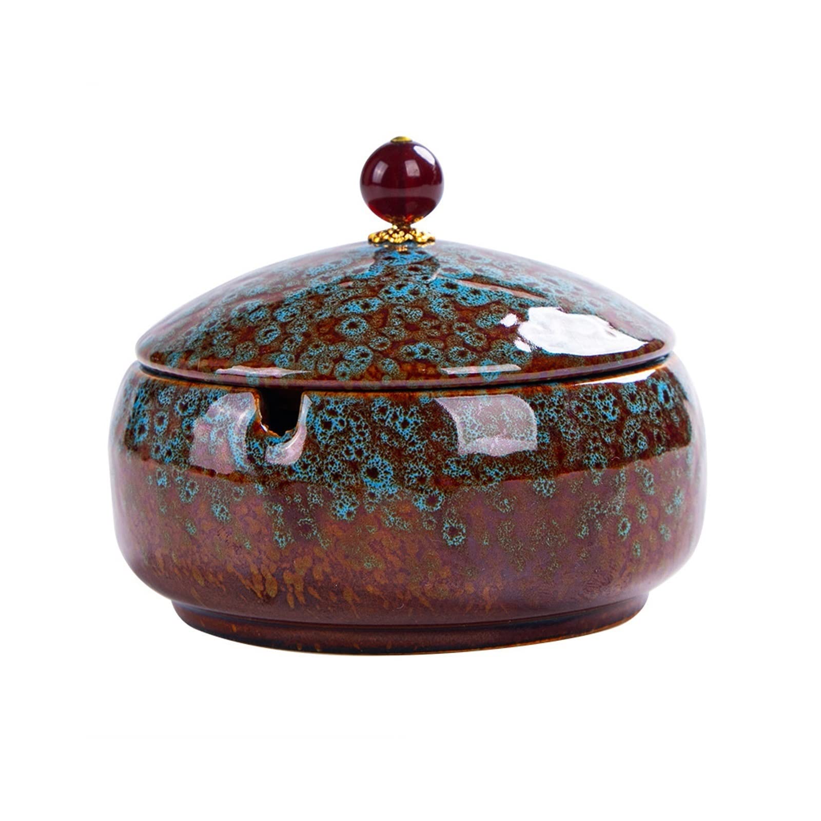 ashtray， Ash Tray Ceramic Windproof Ashtrays with Lids for Home Office,Nice Gift(Blue)