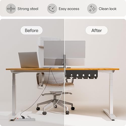 Miniatura 4 de PAMO Organizador de cables debajo del escritorio para un fácil montaje debajo de la mesa I Juego de 2  con 10 bridas para cables I Organizador de