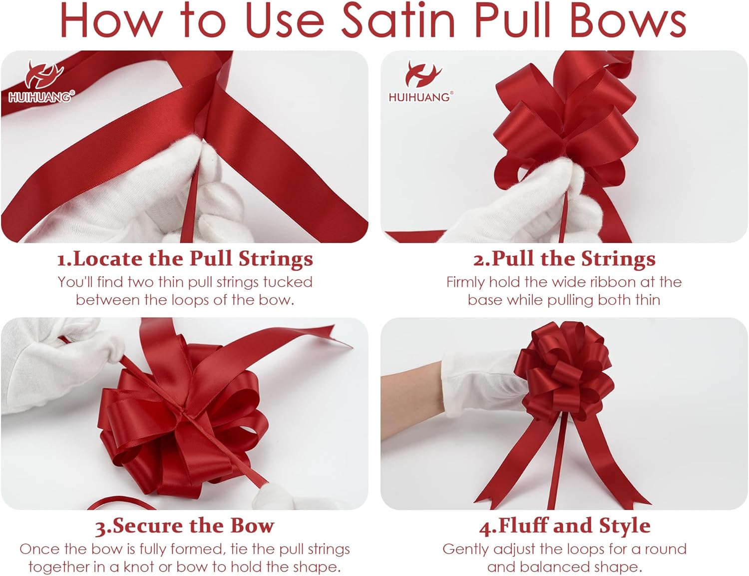 Red Pull Bows for Wrapping 4" Red Christmas Bows Satin