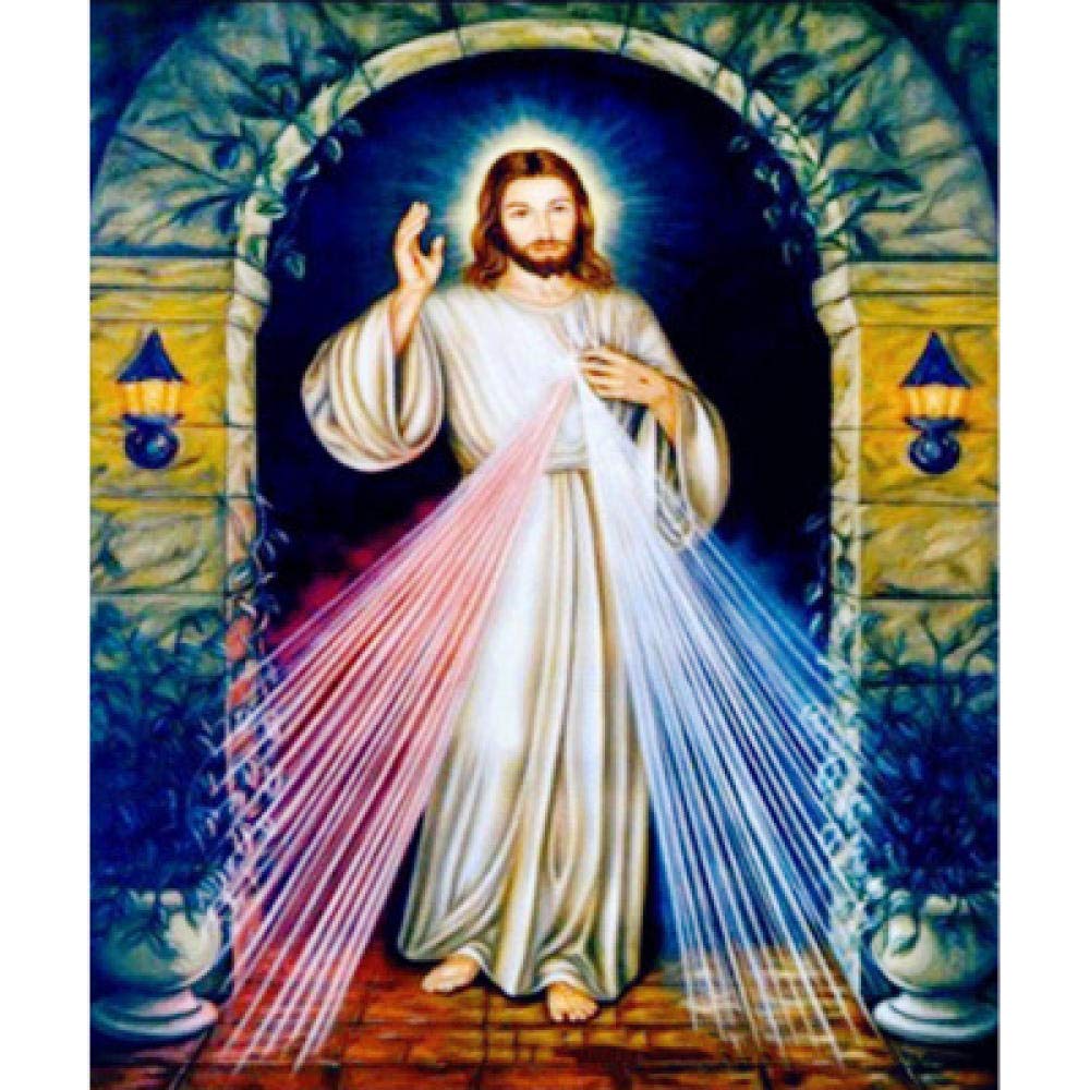 Point de croix diamant Jésus Christ 5D strass ronds mosaïque autocollante 50x60