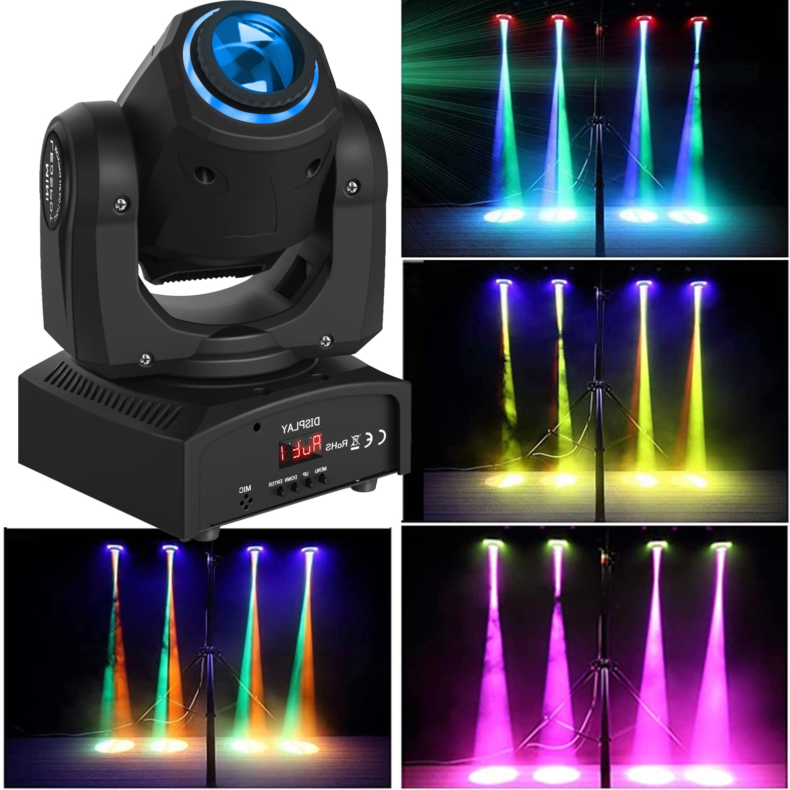 UKing 50W Testa Mobile LED,Luci Discoteca con 8 Pattern 8 Colori,10/12 Canali,LED Luce di Scena per Bar Club Show