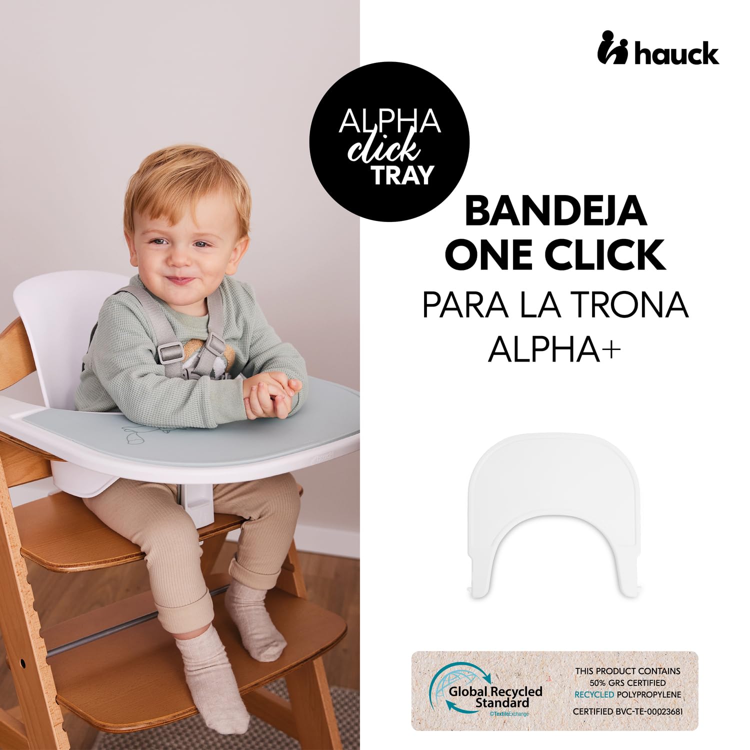 hauck Click Tray Bandeja para Trona Bebé Evolutiva Alpha Plus | Accesorio de Plástico Reciclado GRS para Tronas hauck - Instalación con un Clic sin Herramientas- Limpieza Fácil