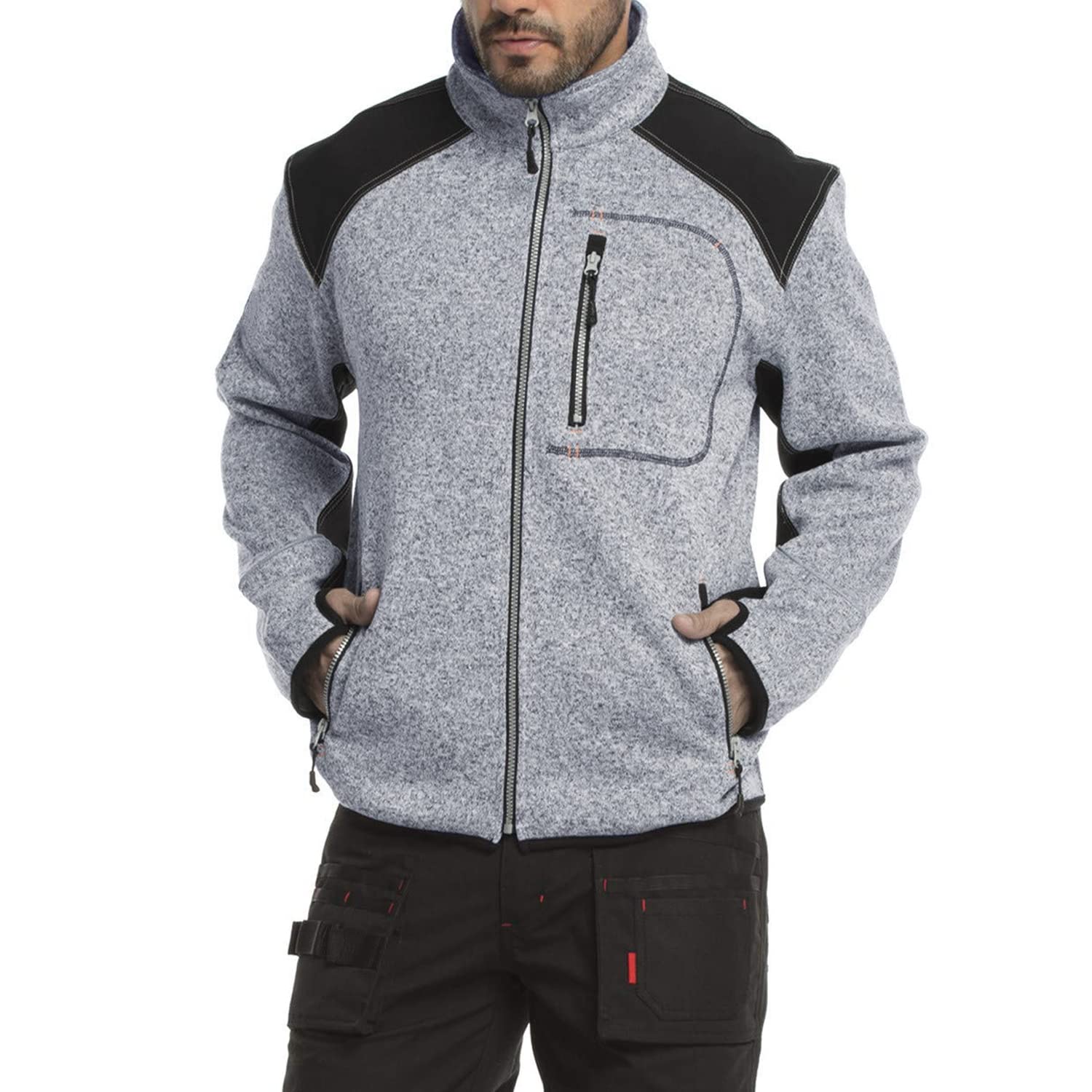 WORK IDEA Veste en polaire tricotée pour homme, veste en polaire respirante pour l'extérieur, veste chaude et légère avec fermeture éclair