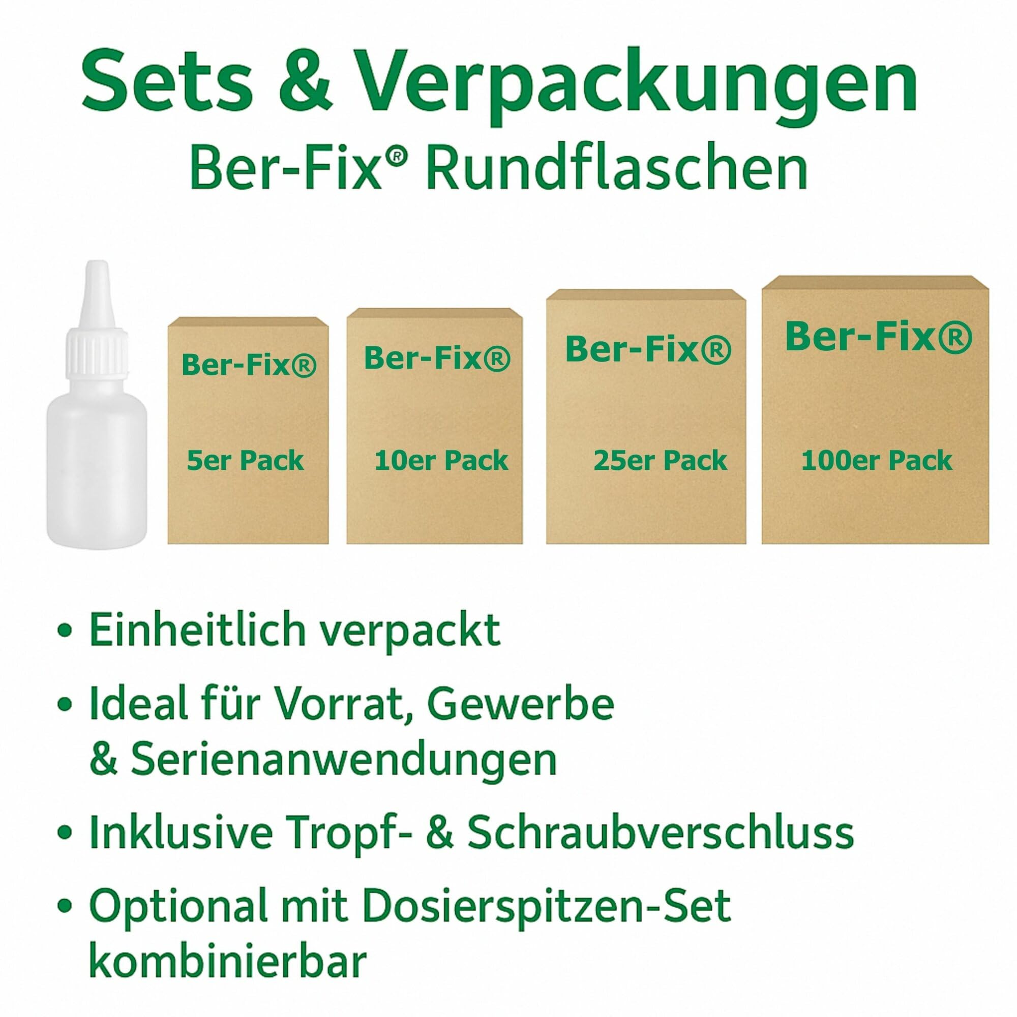 Ber-Fix Leerflaschen 10ml für Sekundenkleber (100 Stück) | Leere Dosierflaschen zum Umfüllen und sauberen Dosieren von Sekundenkleber; kein Klebstoff enthalten.